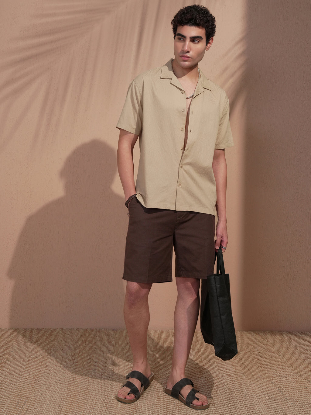 Highlander Men Beige Self Design Relaxed Fit Casual Shirt - Beige - Image 2