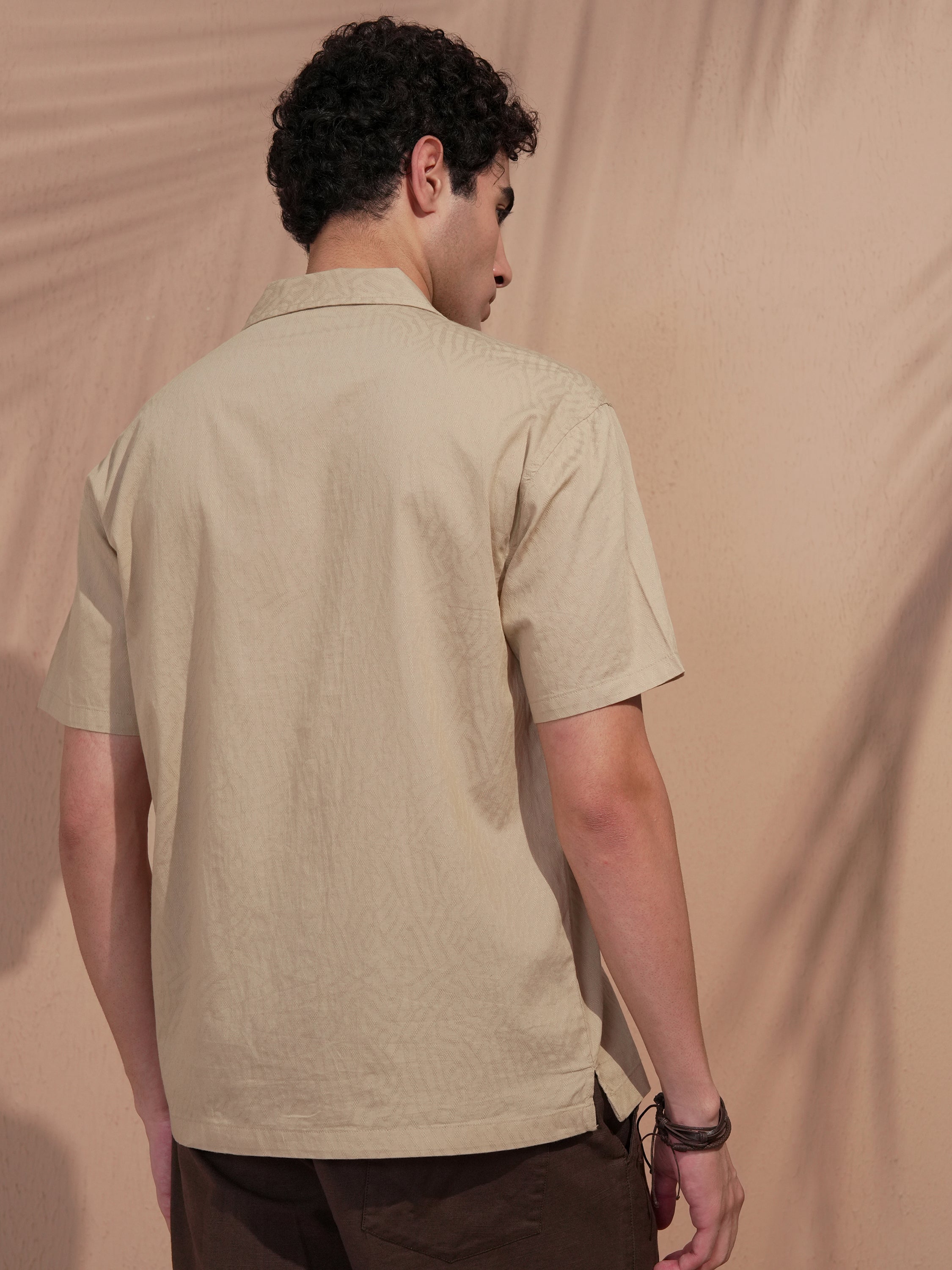 Highlander Men Beige Self Design Relaxed Fit Casual Shirt - Beige - Image 3