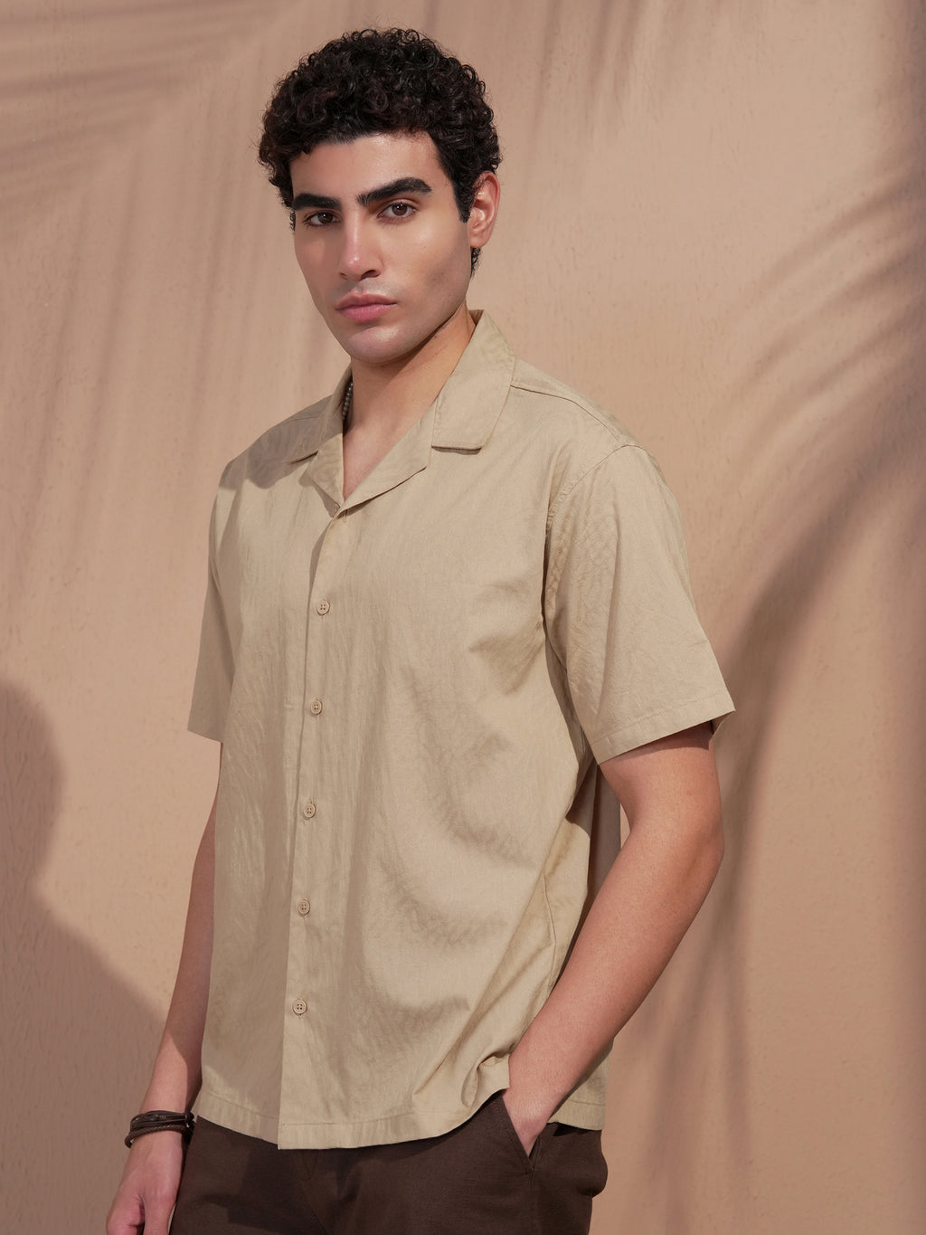 Highlander Men Beige Self Design Relaxed Fit Casual Shirt - Beige - Image 4