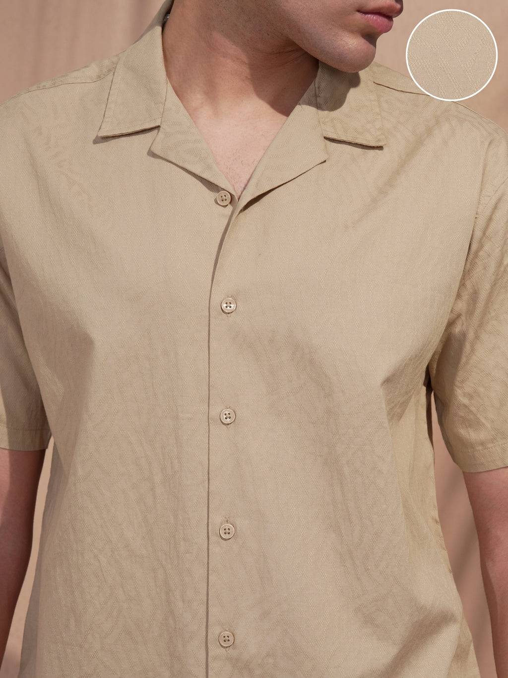 Highlander Men Beige Self Design Relaxed Fit Casual Shirt - Beige - Image 5