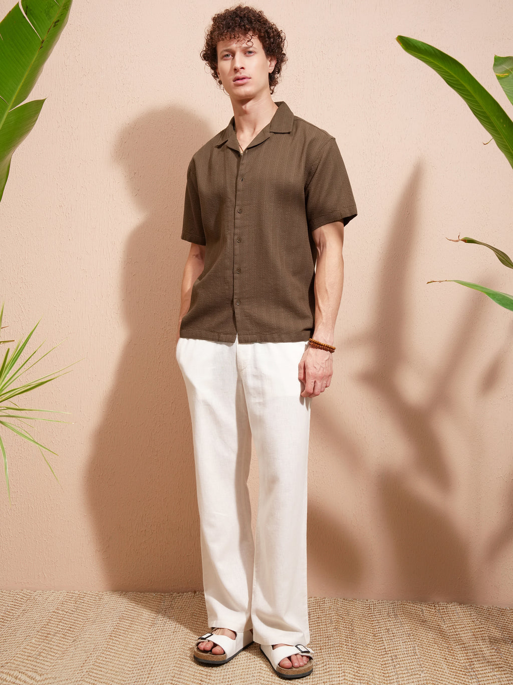 Highlander Men Khaki Self Design Relaxed Fit Casual Shirt - Khaki - Image 2