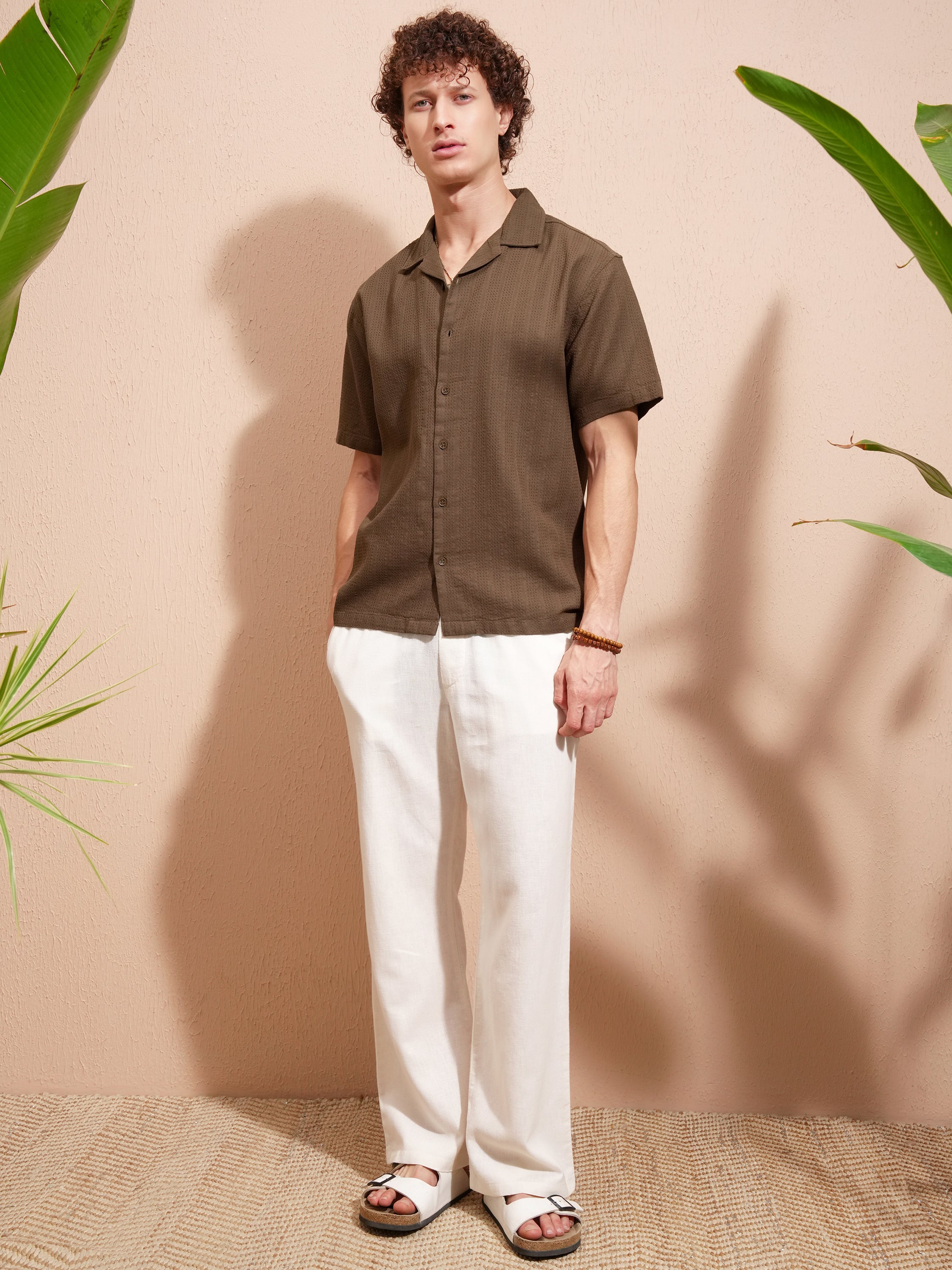 Highlander Men Khaki Self Design Relaxed Fit Casual Shirt - Khaki - Image 2