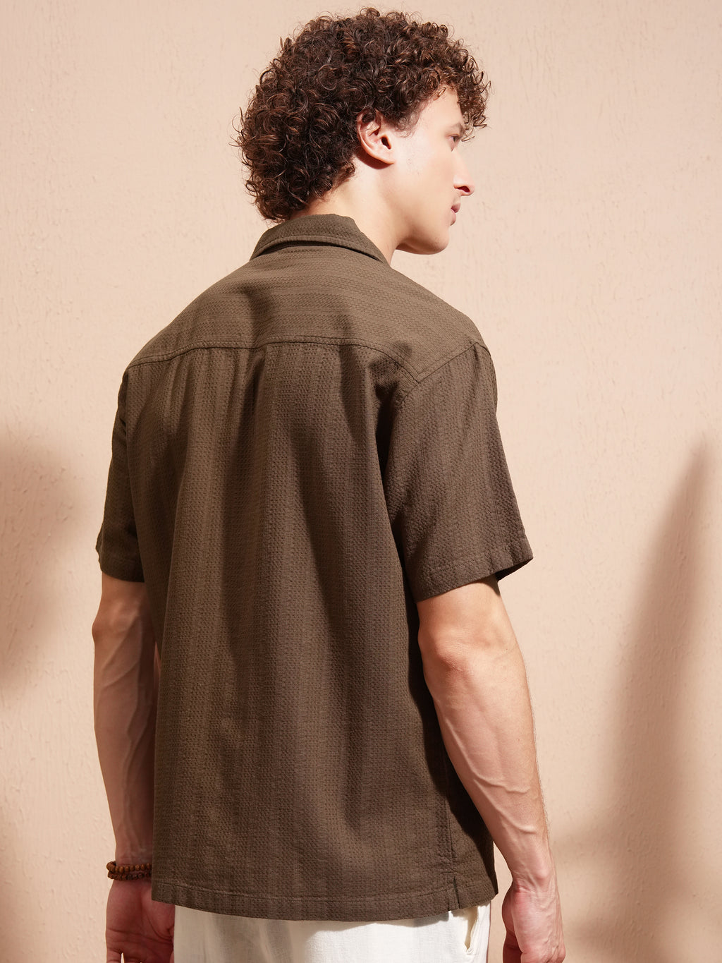 Highlander Men Khaki Self Design Relaxed Fit Casual Shirt - Khaki - Image 3