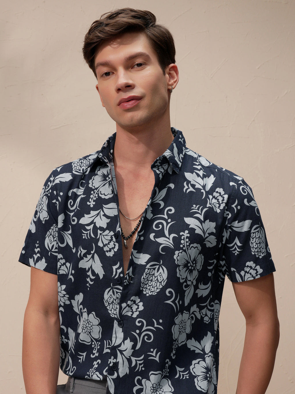 Highlander Men Navy Blue Printed Relaxed Fit Casual Shirt - Navy Blue - Image 1