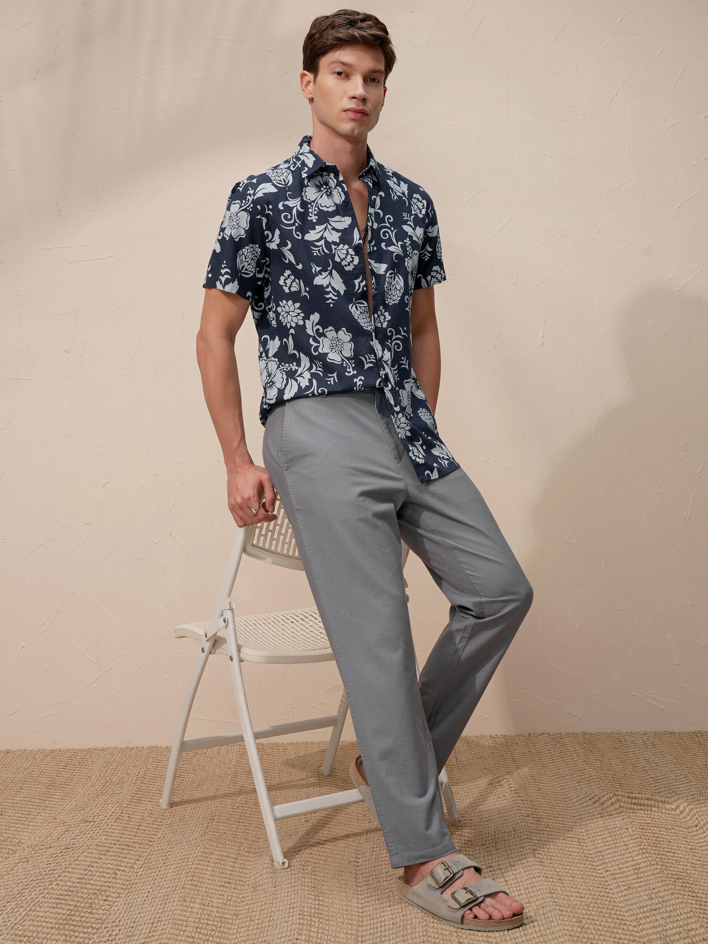 Highlander Men Navy Blue Printed Relaxed Fit Casual Shirt - Navy Blue - Image 2