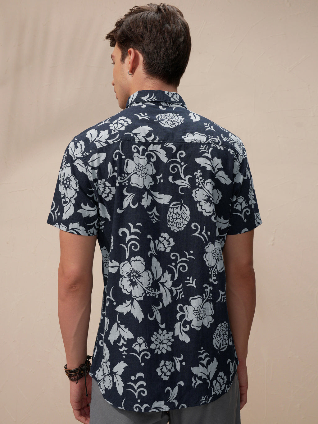 Highlander Men Navy Blue Printed Relaxed Fit Casual Shirt - Navy Blue - Image 3