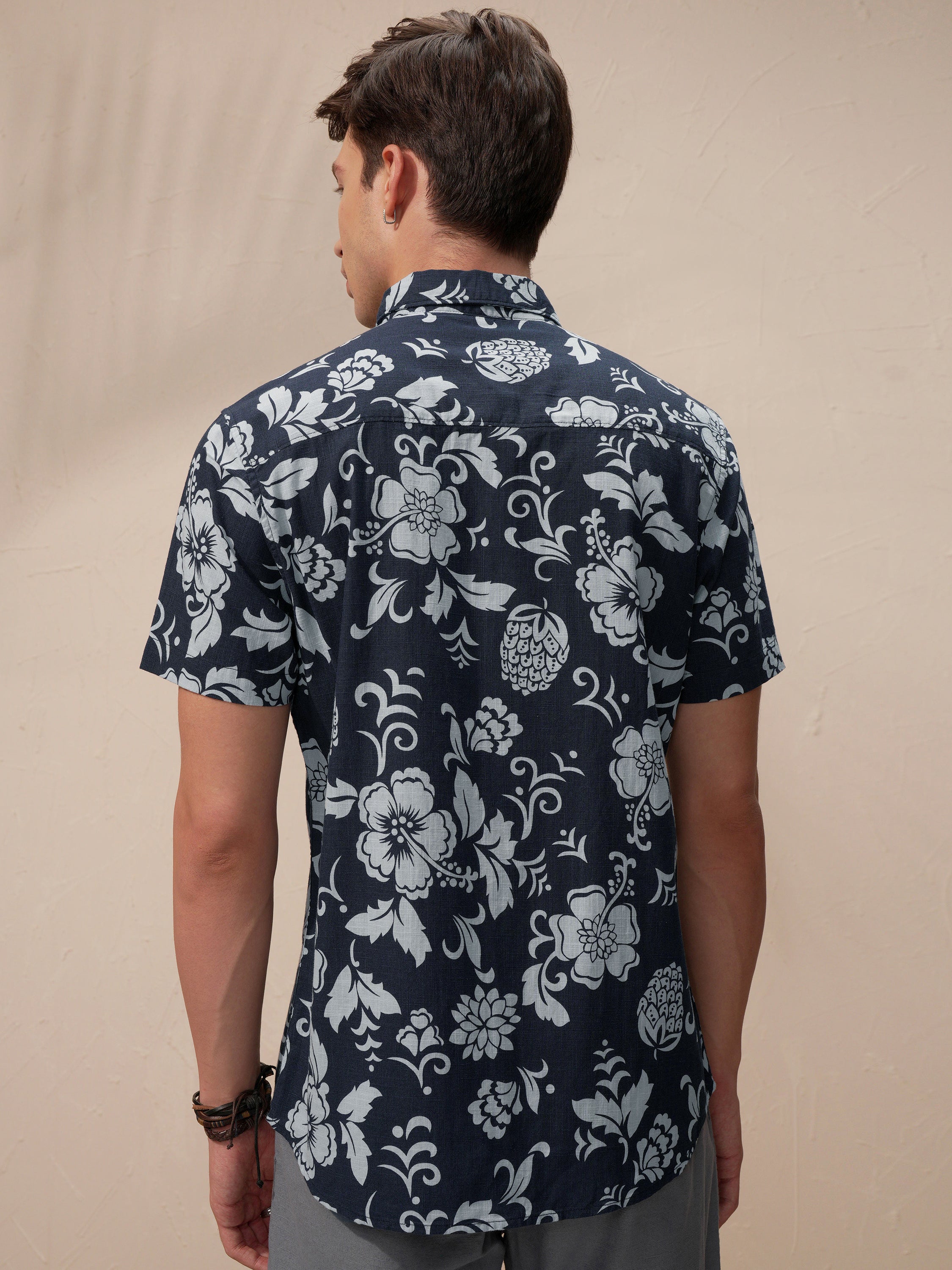 Highlander Men Navy Blue Printed Relaxed Fit Casual Shirt - Navy Blue - Image 3