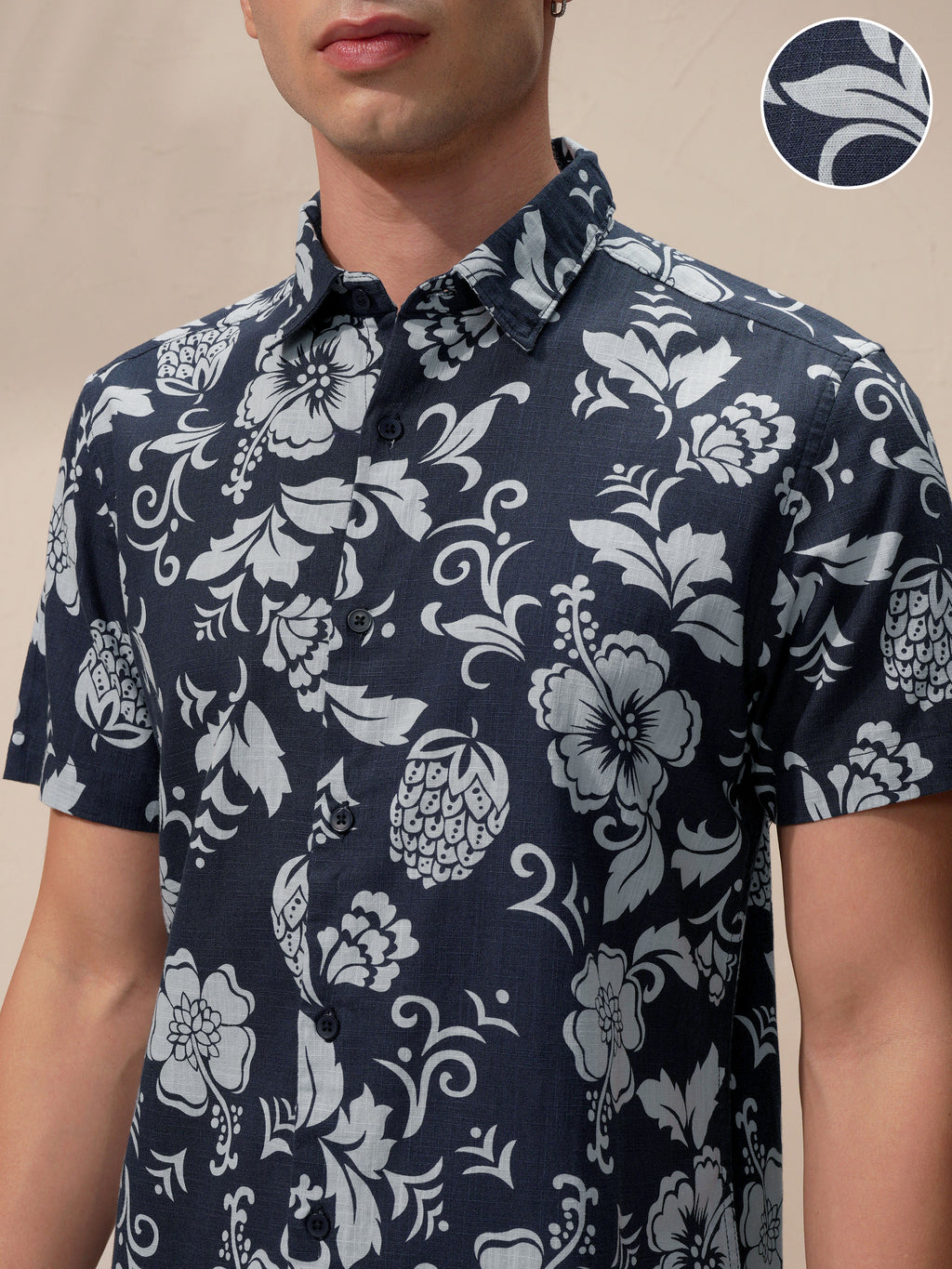 Highlander Men Navy Blue Printed Relaxed Fit Casual Shirt - Navy Blue - Image 5