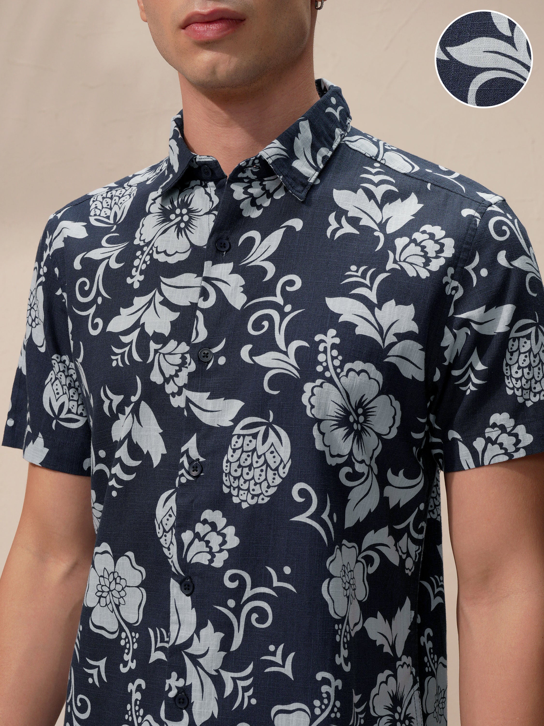Highlander Men Navy Blue Printed Relaxed Fit Casual Shirt - Navy Blue - Image 5