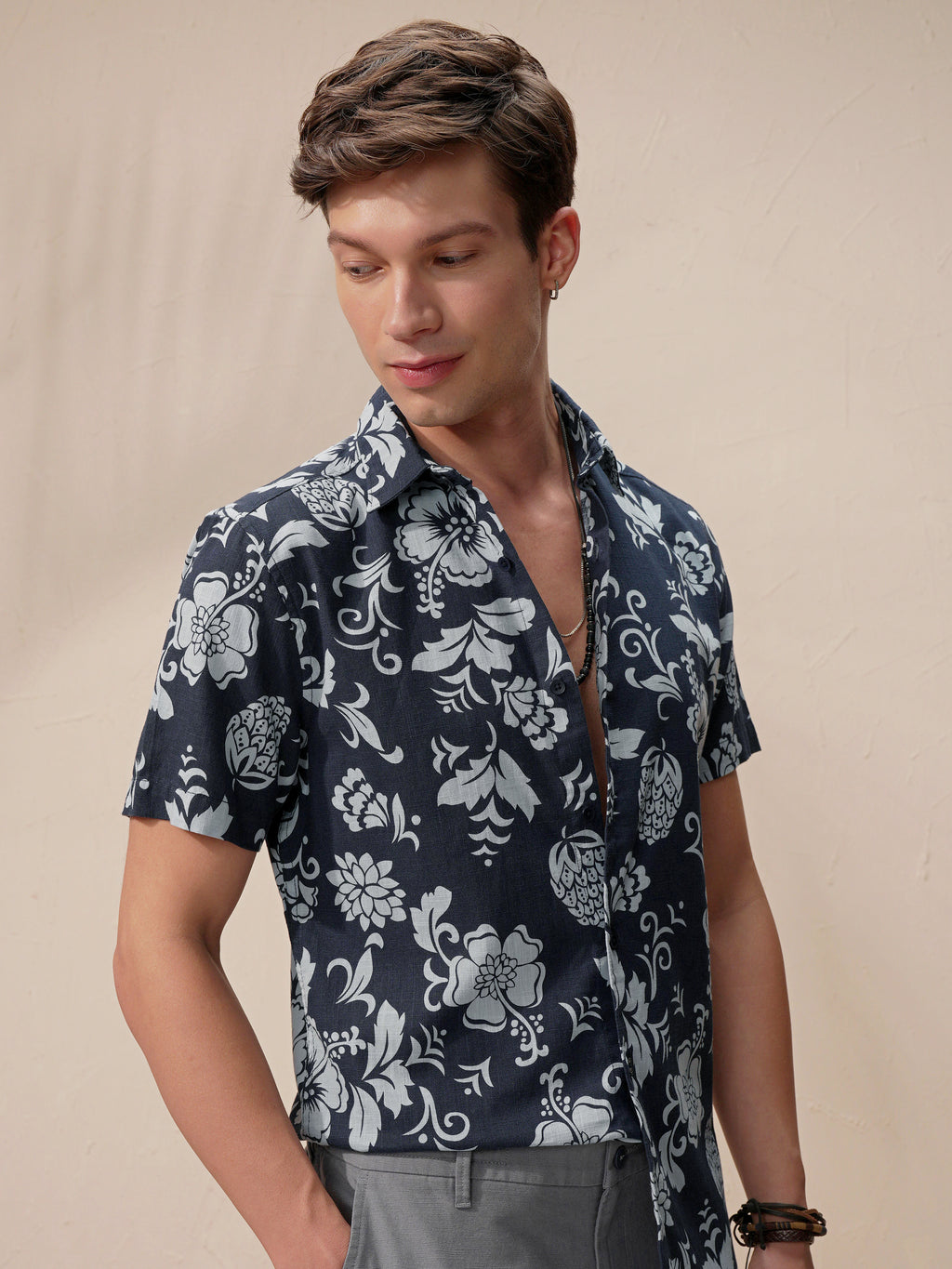 Highlander Men Navy Blue Printed Relaxed Fit Casual Shirt - Navy Blue - Image 6