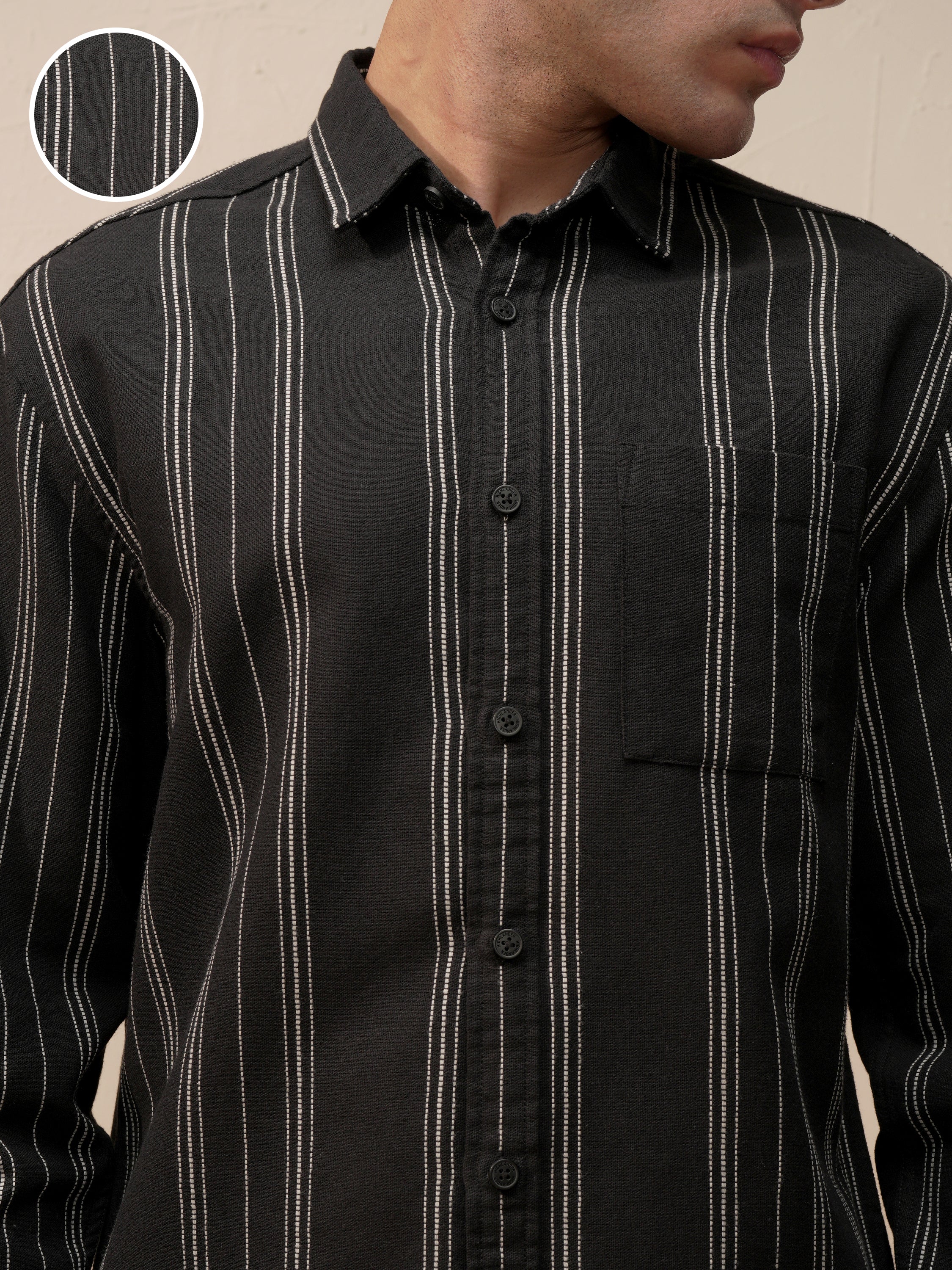 Highlander Men Black Striped Relaxed Fit Casual Shirt - Black - Image 5