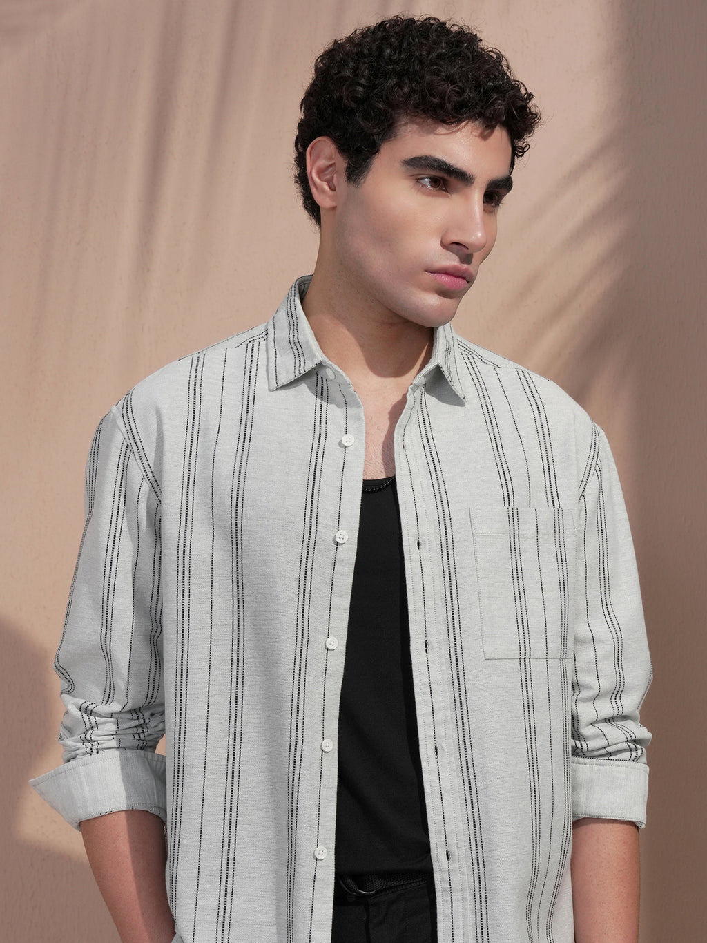 Highlander Men Sage Striped Relaxed Fit Casual Shirt - Sage - Image 1
