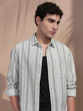 Highlander Men Sage Striped Relaxed Fit Casual Shirt - Sage - Image 1