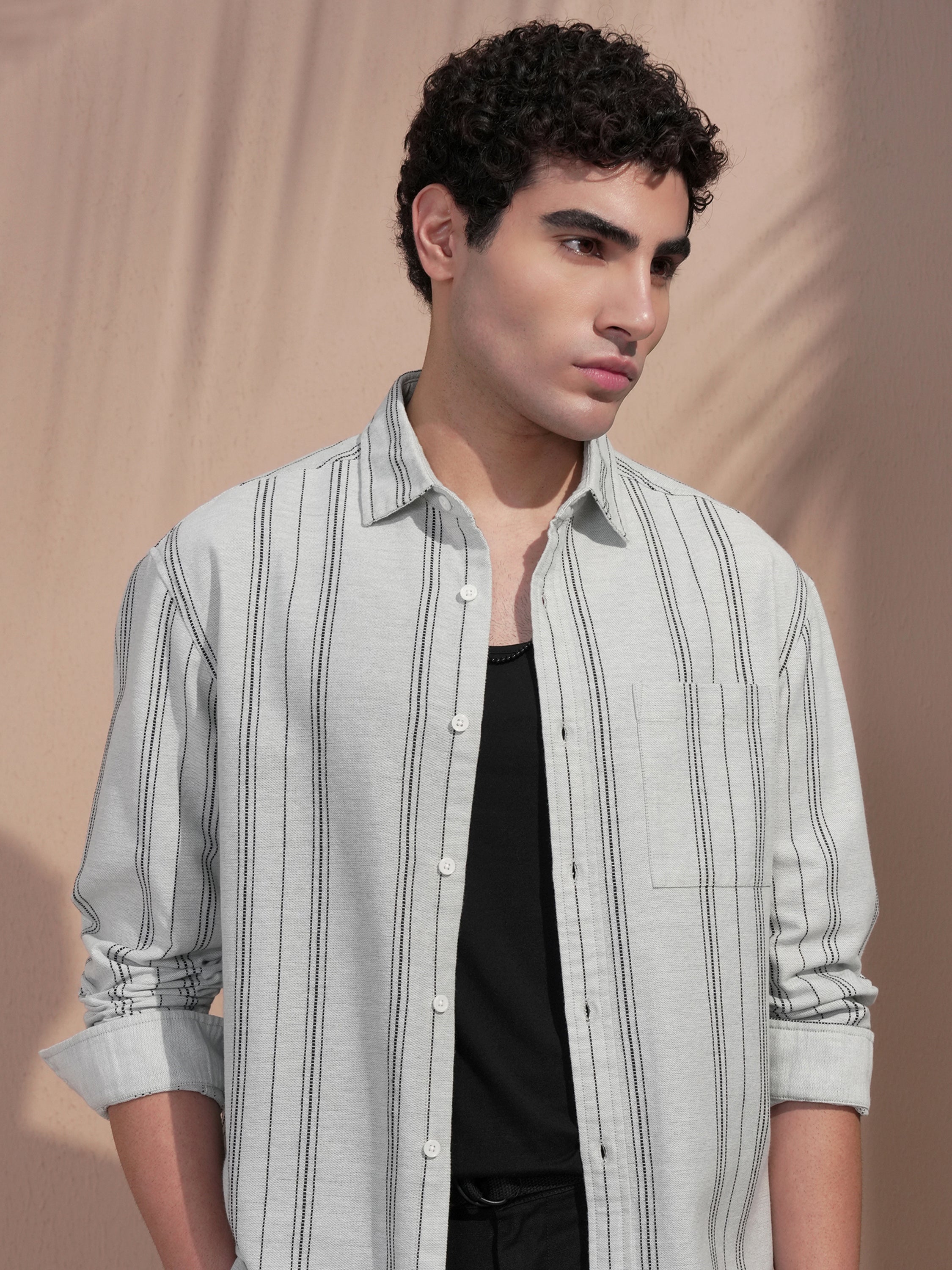 Highlander Men Sage Striped Relaxed Fit Casual Shirt - Sage - Image 1