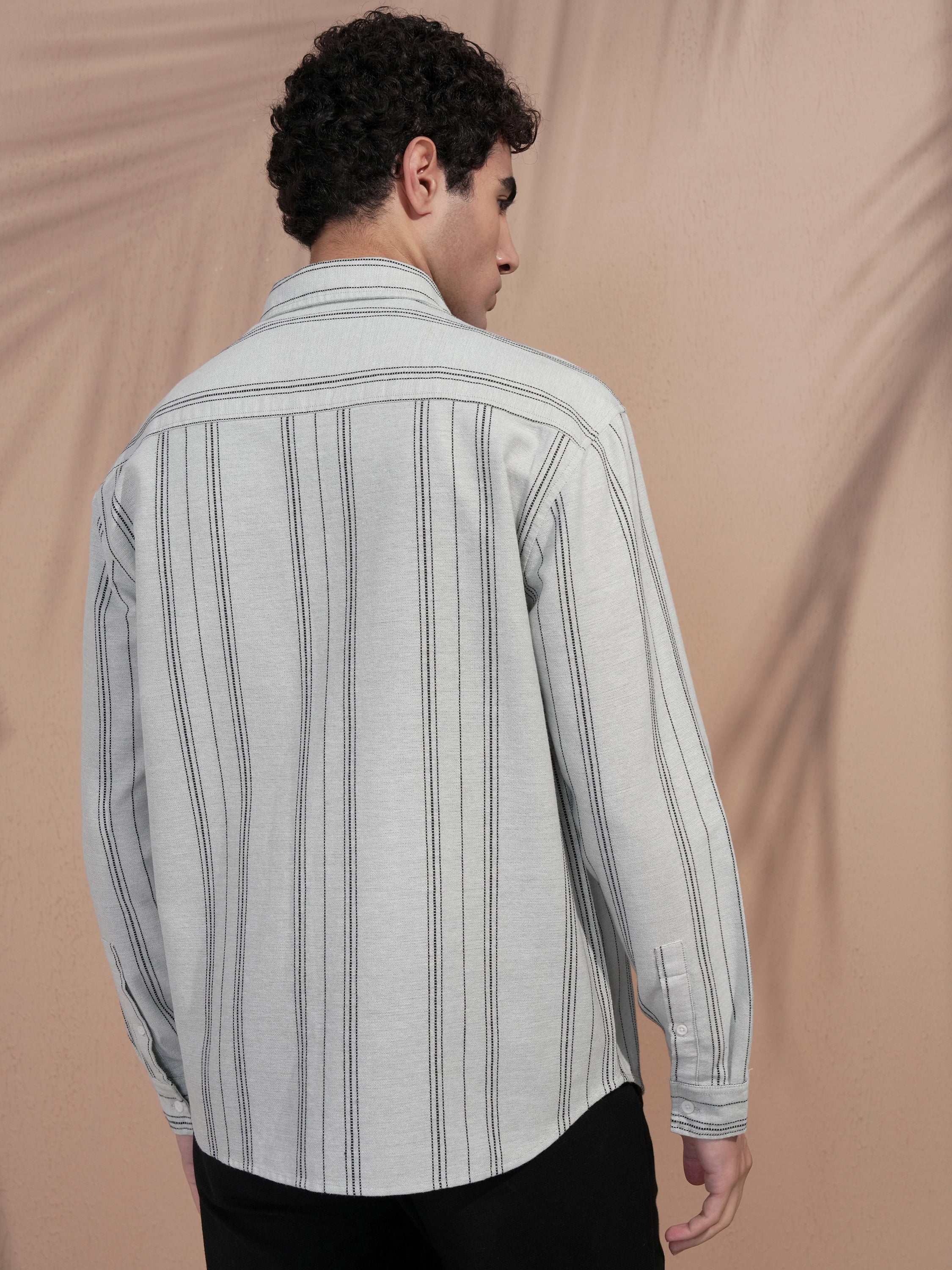 Highlander Men Sage Striped Relaxed Fit Casual Shirt - Sage - Image 3