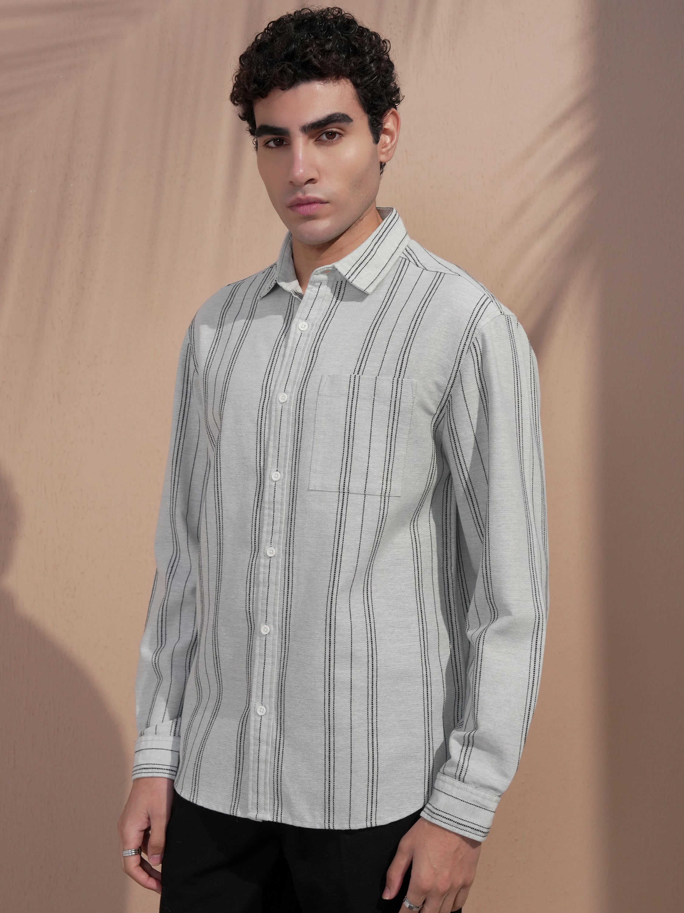 Highlander Men Sage Striped Relaxed Fit Casual Shirt - Sage - Image 4