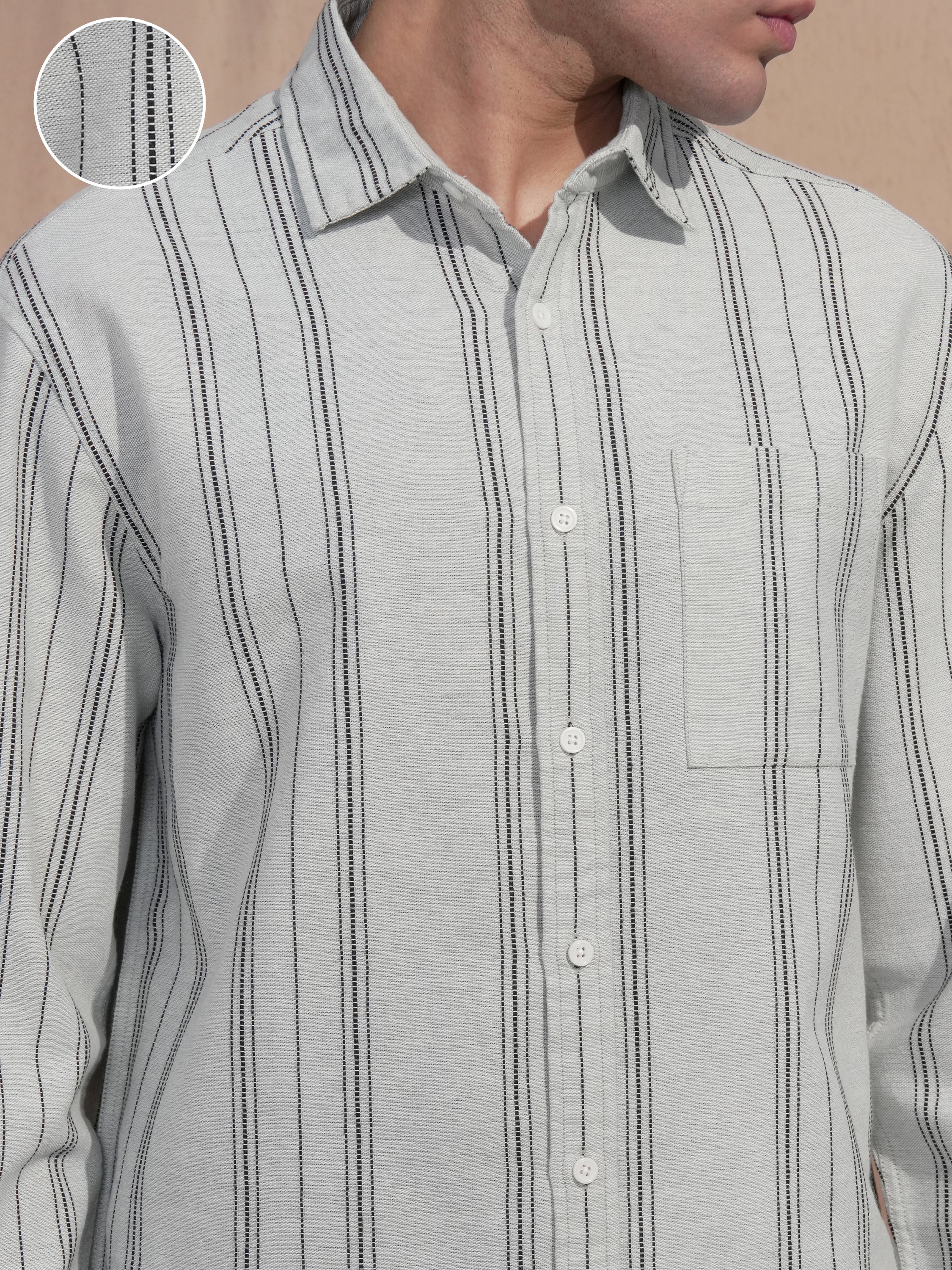 Highlander Men Sage Striped Relaxed Fit Casual Shirt - Sage - Image 5