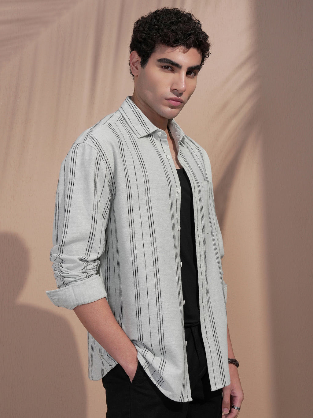 Highlander Men Sage Striped Relaxed Fit Casual Shirt - Sage - Image 6