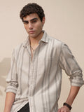 Highlander Men Tan Striped Relaxed Fit Casual Shirt - Tan - Image 1