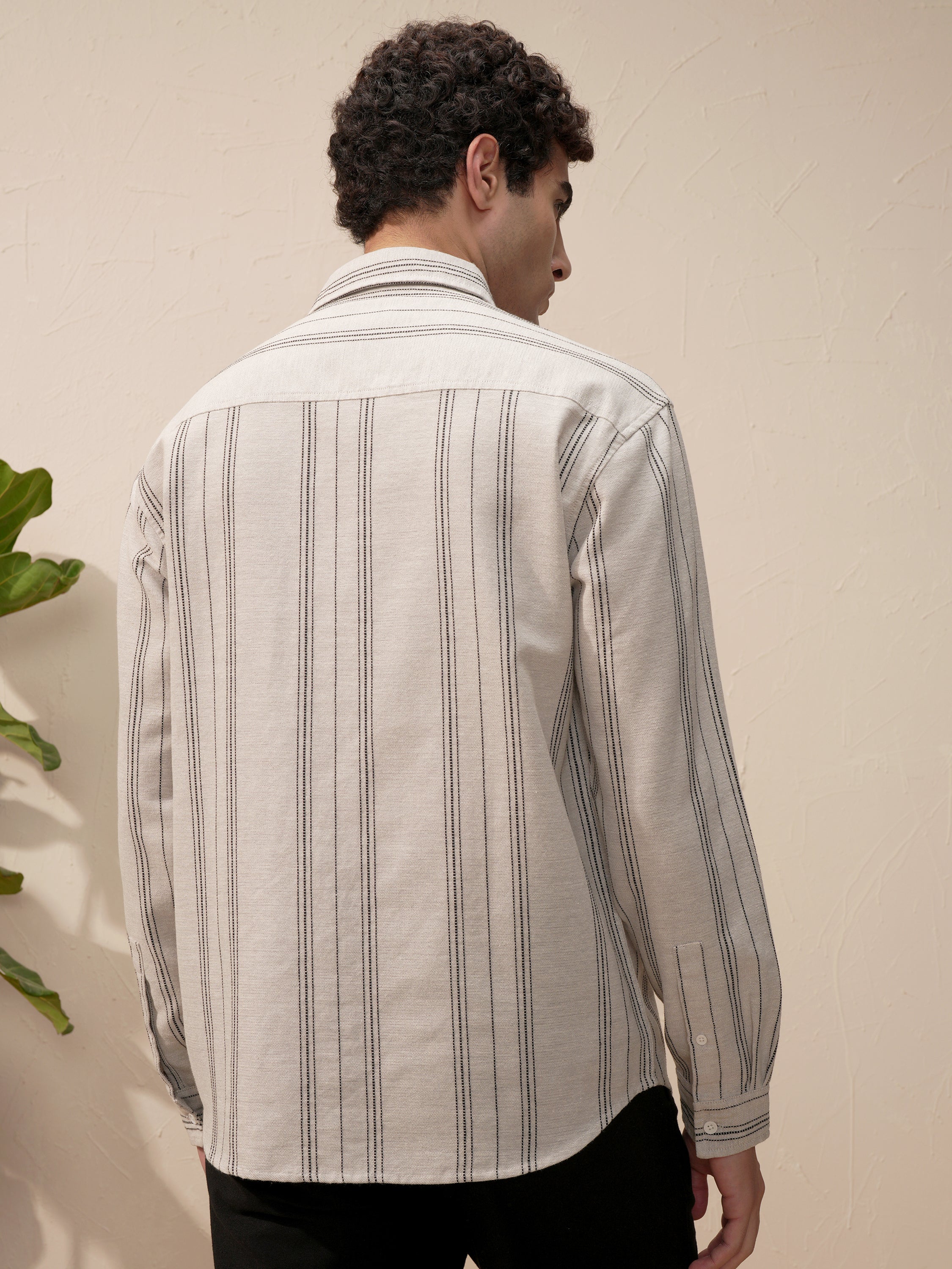 Highlander Men Tan Striped Relaxed Fit Casual Shirt - Tan - Image 3