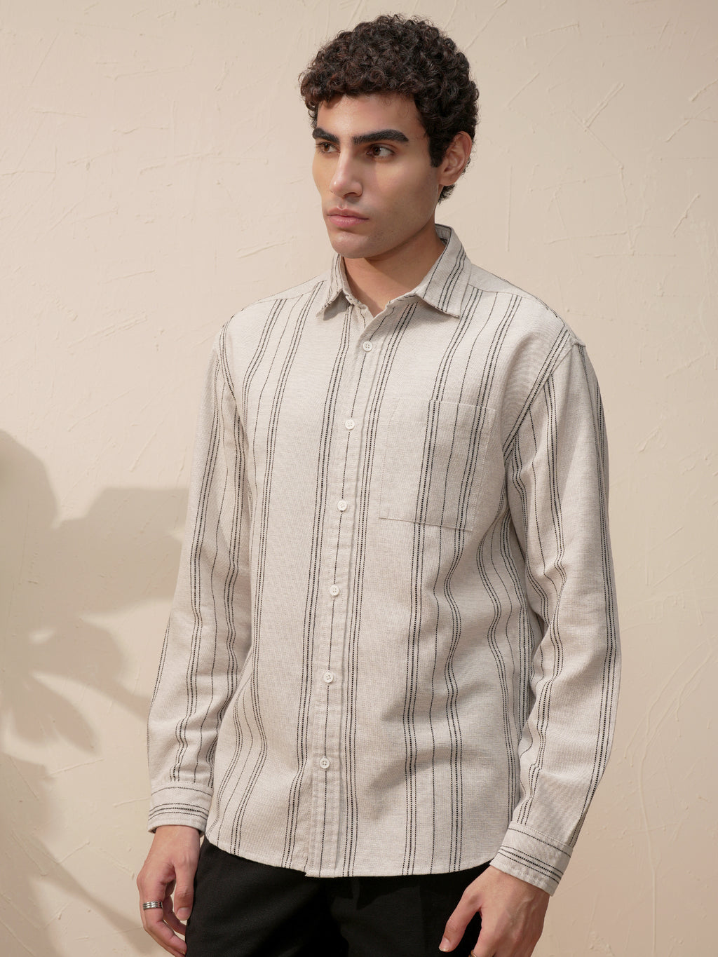 Highlander Men Tan Striped Relaxed Fit Casual Shirt - Tan - Image 4