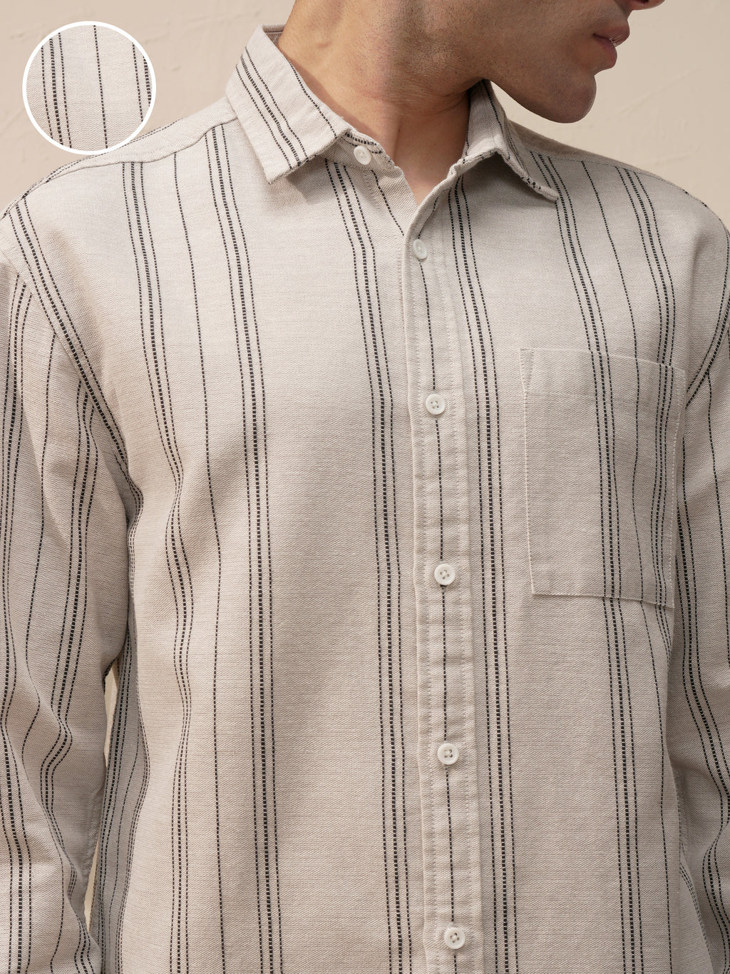 Highlander Men Tan Striped Relaxed Fit Casual Shirt - Tan - Image 5