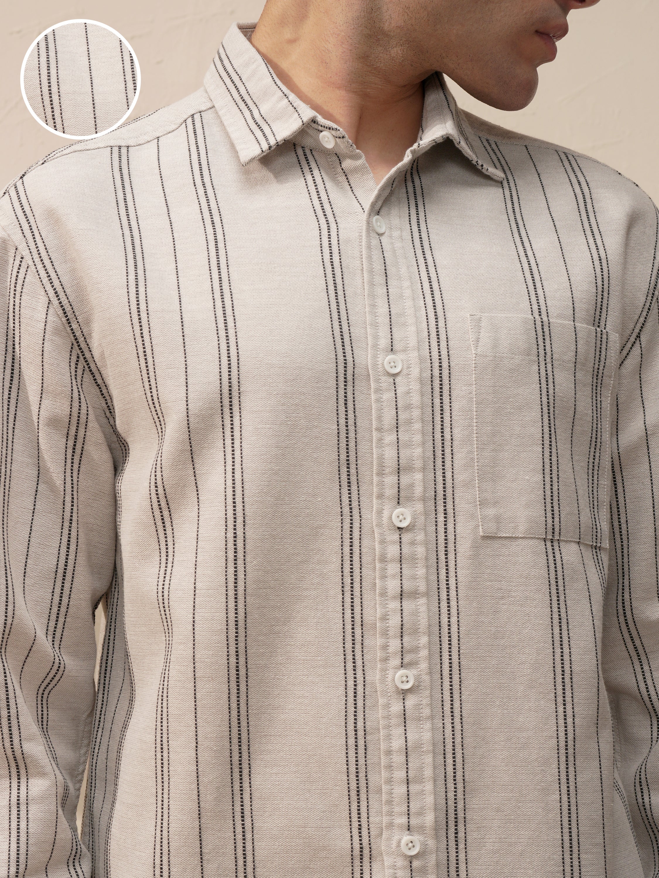 Highlander Men Tan Striped Relaxed Fit Casual Shirt - Tan - Image 5