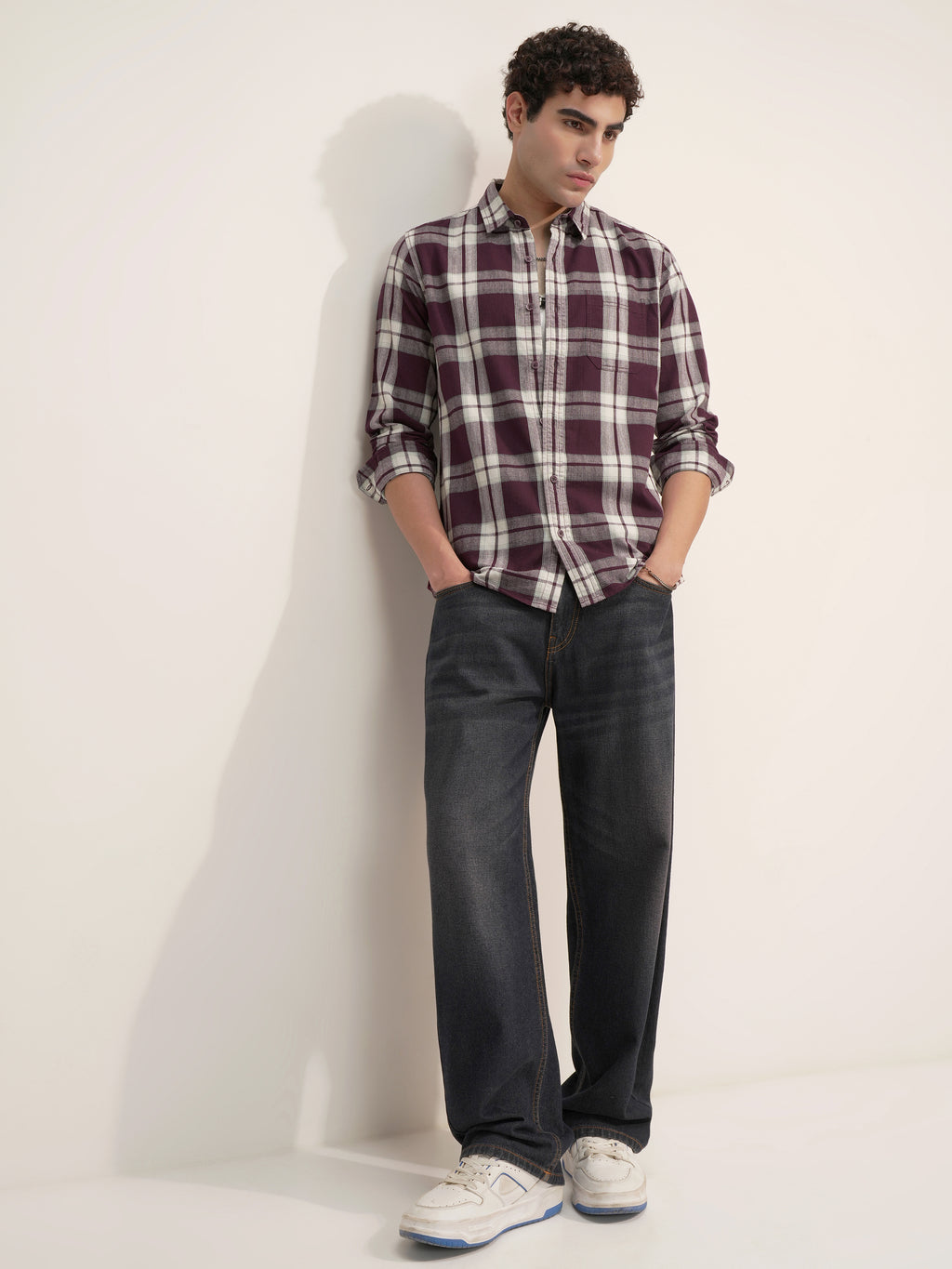 Highlander Men Burgundy Checked Slim Fit Casual Shirt - Burgundy - Image 2