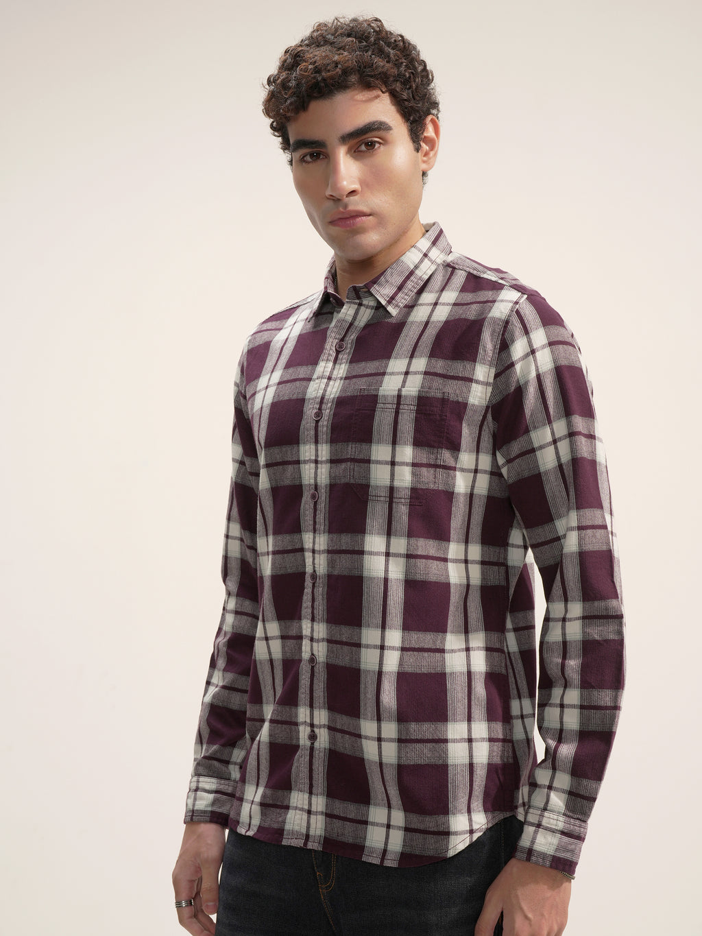 Highlander Men Burgundy Checked Slim Fit Casual Shirt - Burgundy - Image 4