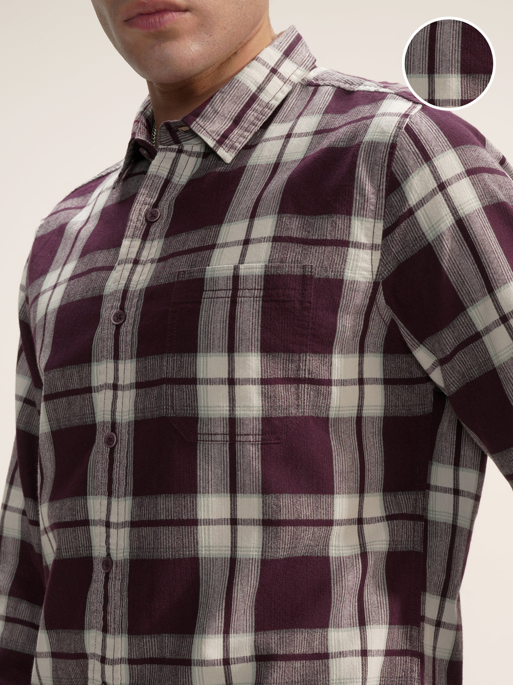 Highlander Men Burgundy Checked Slim Fit Casual Shirt - Burgundy - Image 5
