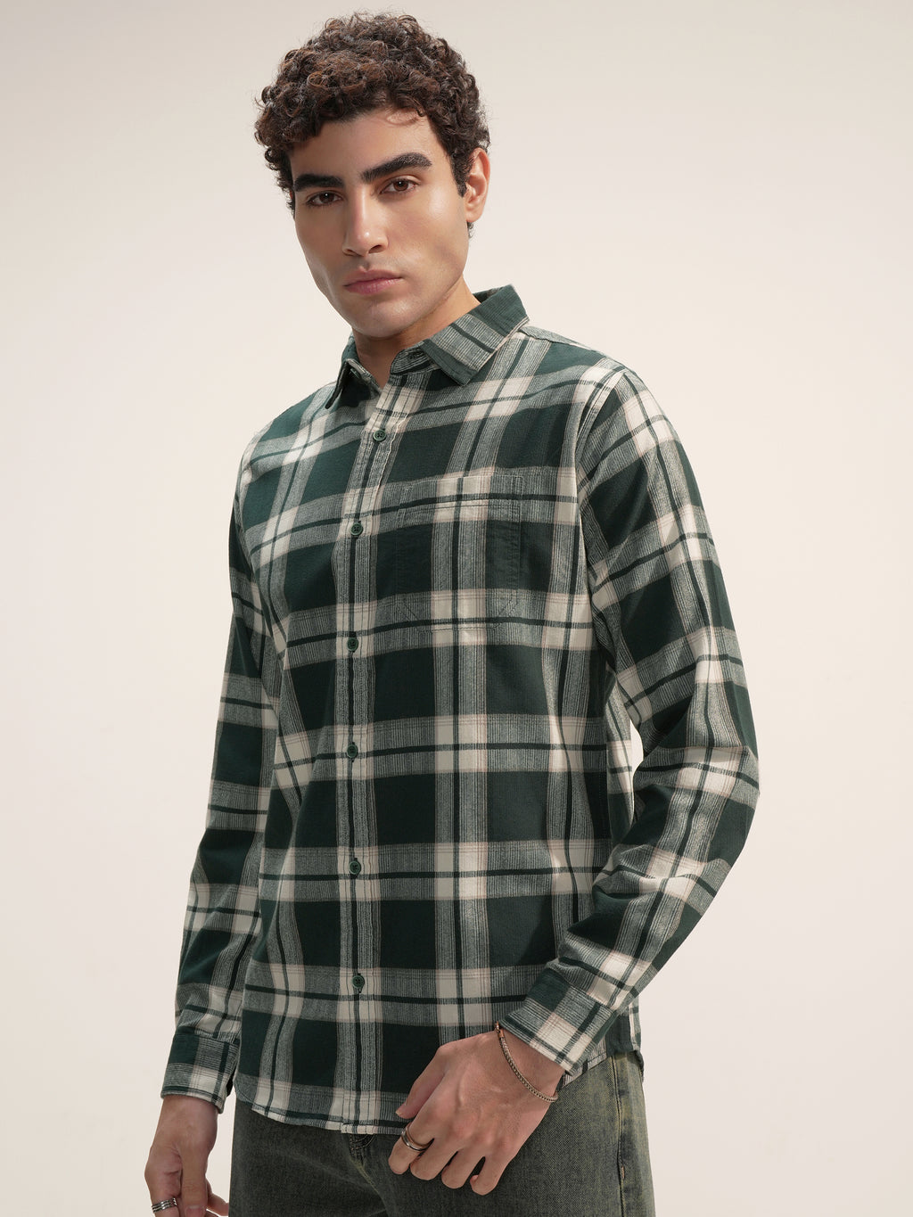 Highlander Men Green Checked Slim Fit Casual Shirt - Green - Image 4