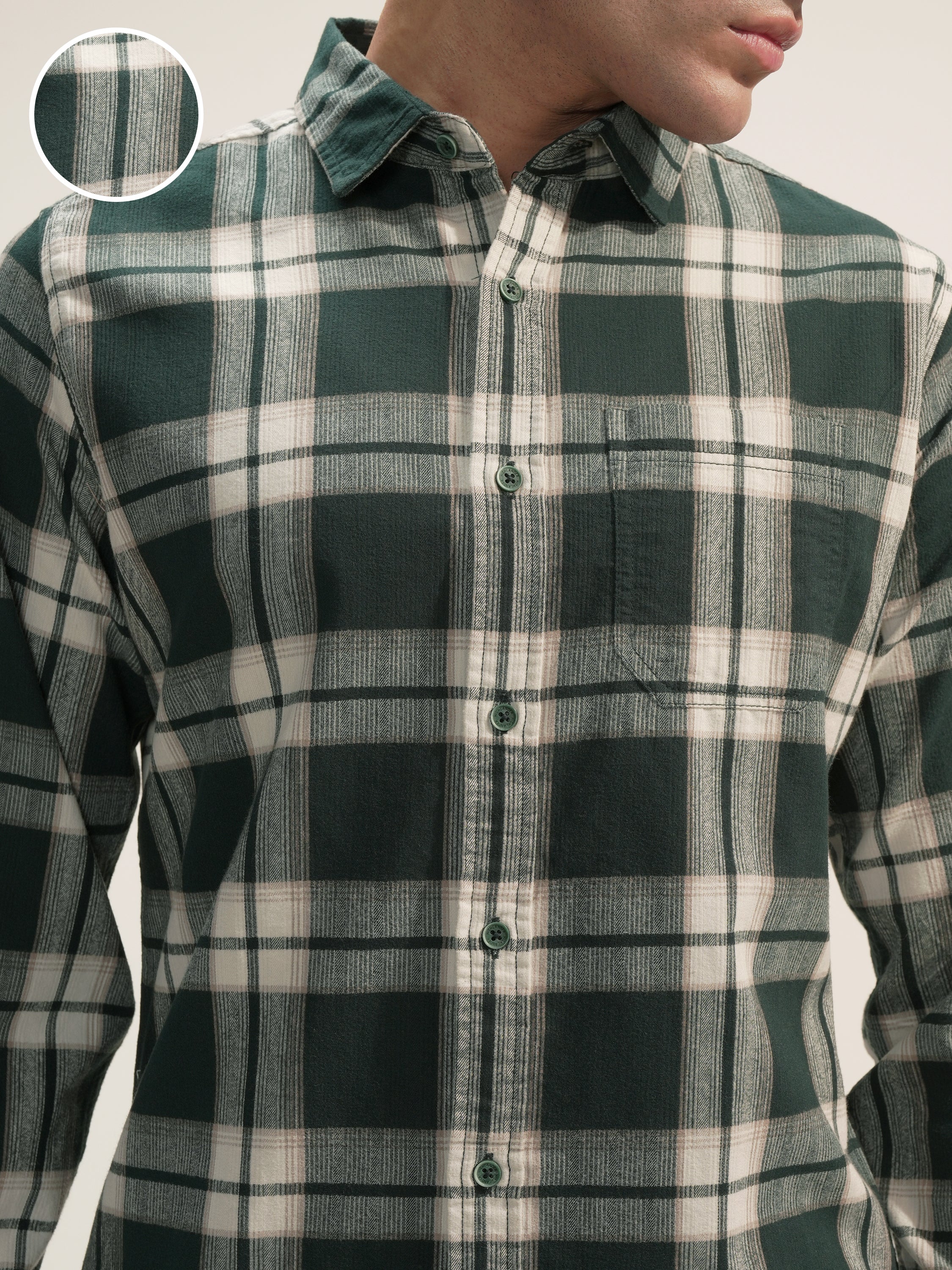 Highlander Men Green Checked Slim Fit Casual Shirt - Green - Image 5
