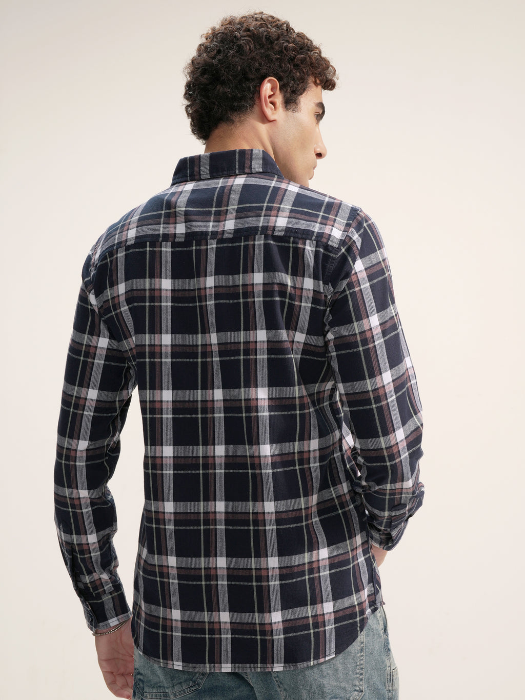 Highlander Men Navy Blue Checked Slim Fit Casual Shirt - Navy Blue - Image 3
