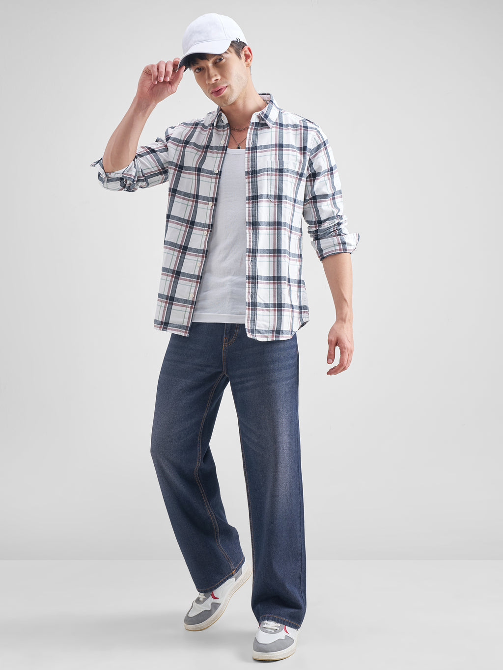 Highlander Men White Checked Slim Fit Casual Shirt - White - Image 2
