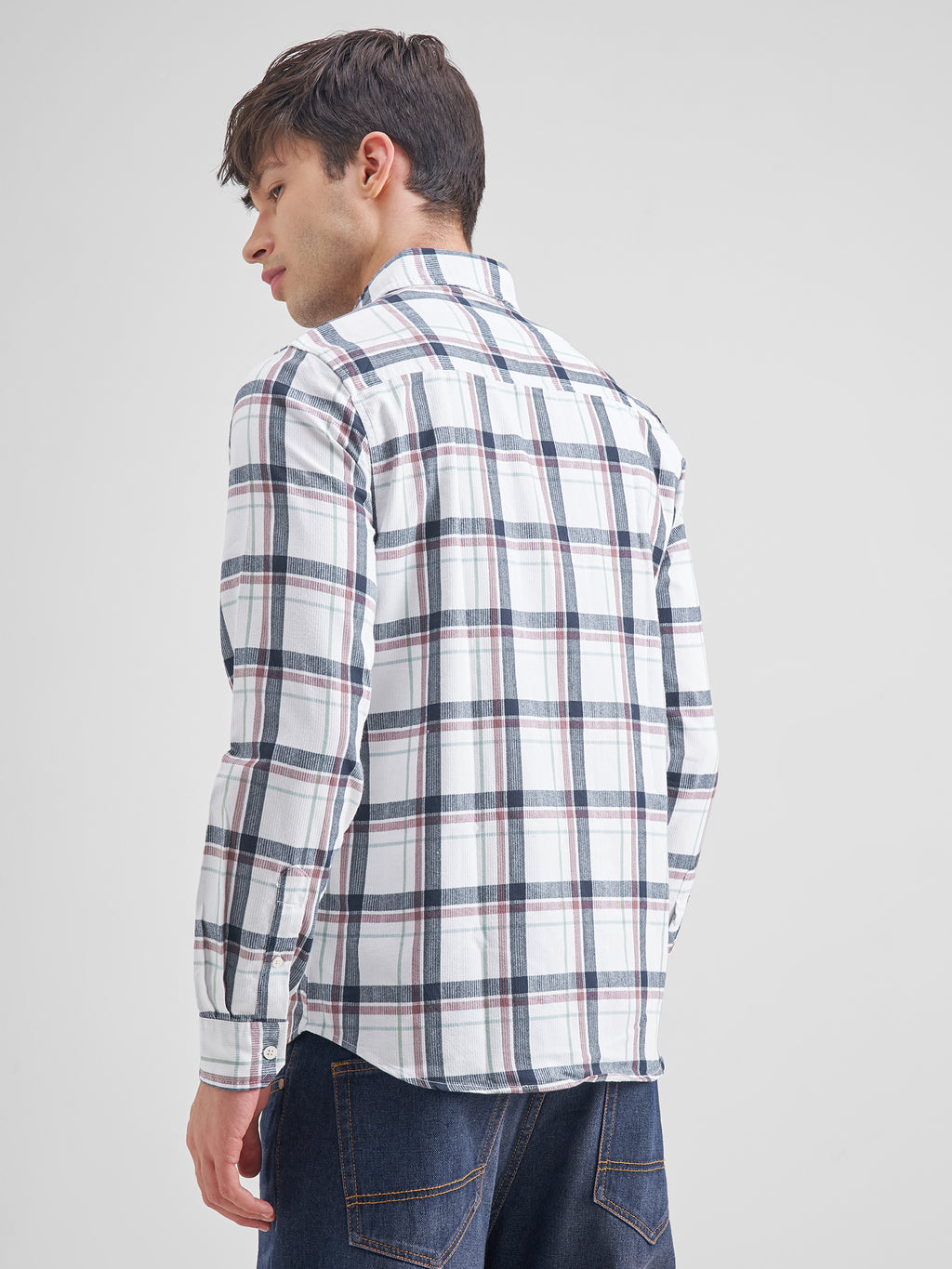 Highlander Men White Checked Slim Fit Casual Shirt - White - Image 3