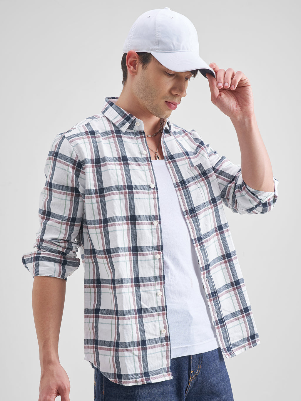 Highlander Men White Checked Slim Fit Casual Shirt - White - Image 6