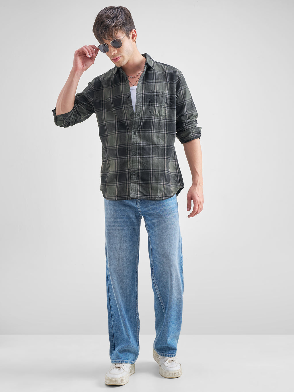 Highlander Men Olive Checked Slim Fit Casual Shirt - Olive - Image 2