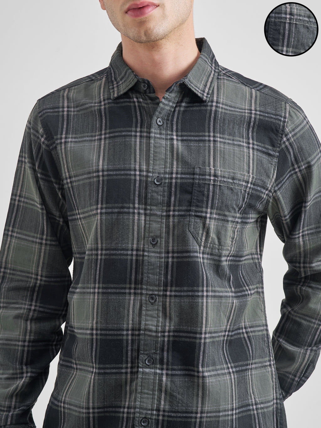 Highlander Men Olive Checked Slim Fit Casual Shirt - Olive - Image 5