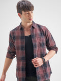 Highlander Men Maroon Checked Slim Fit Casual Shirt - Maroon - Image 1