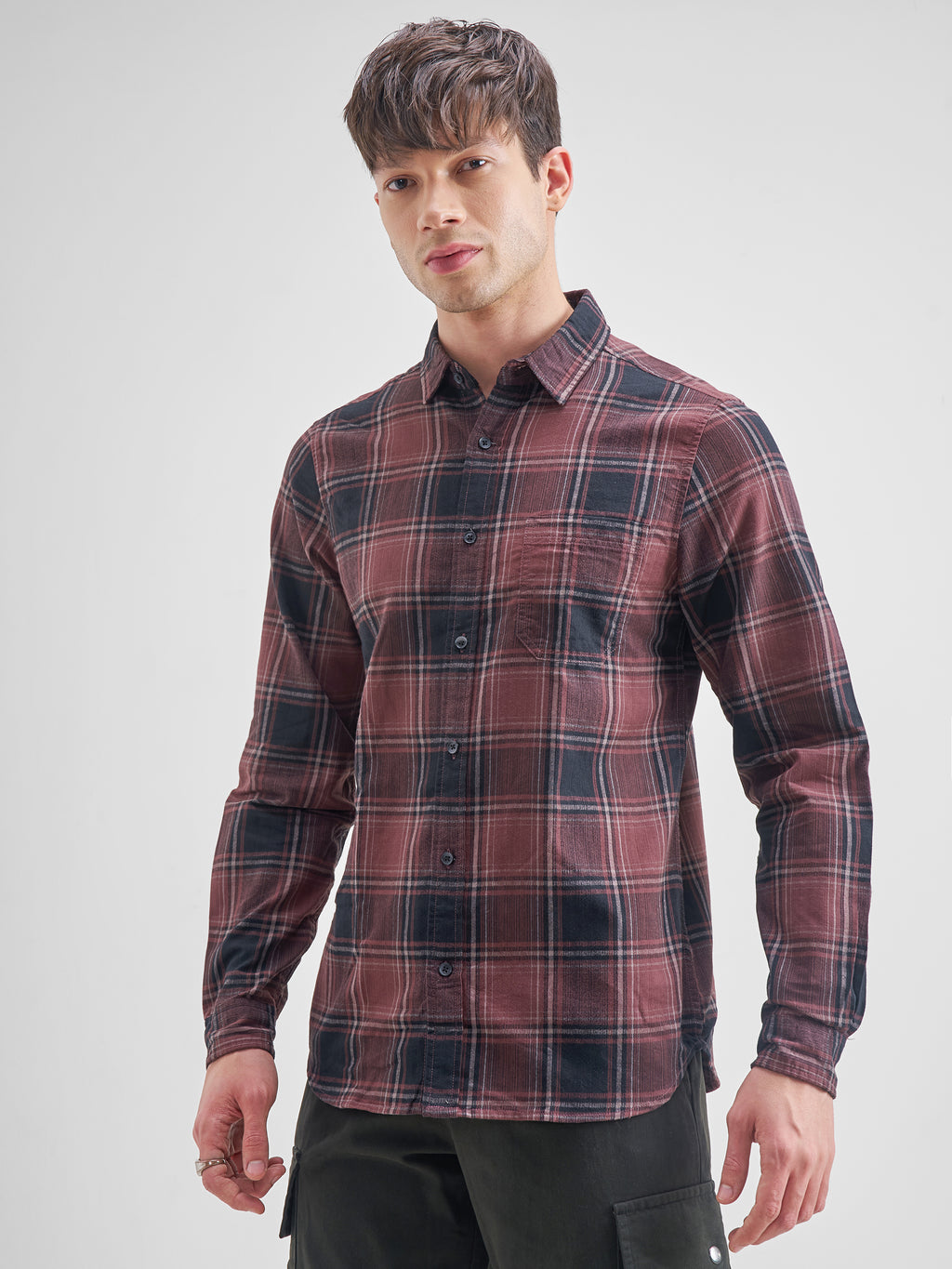 Highlander Men Maroon Checked Slim Fit Casual Shirt - Maroon - Image 4