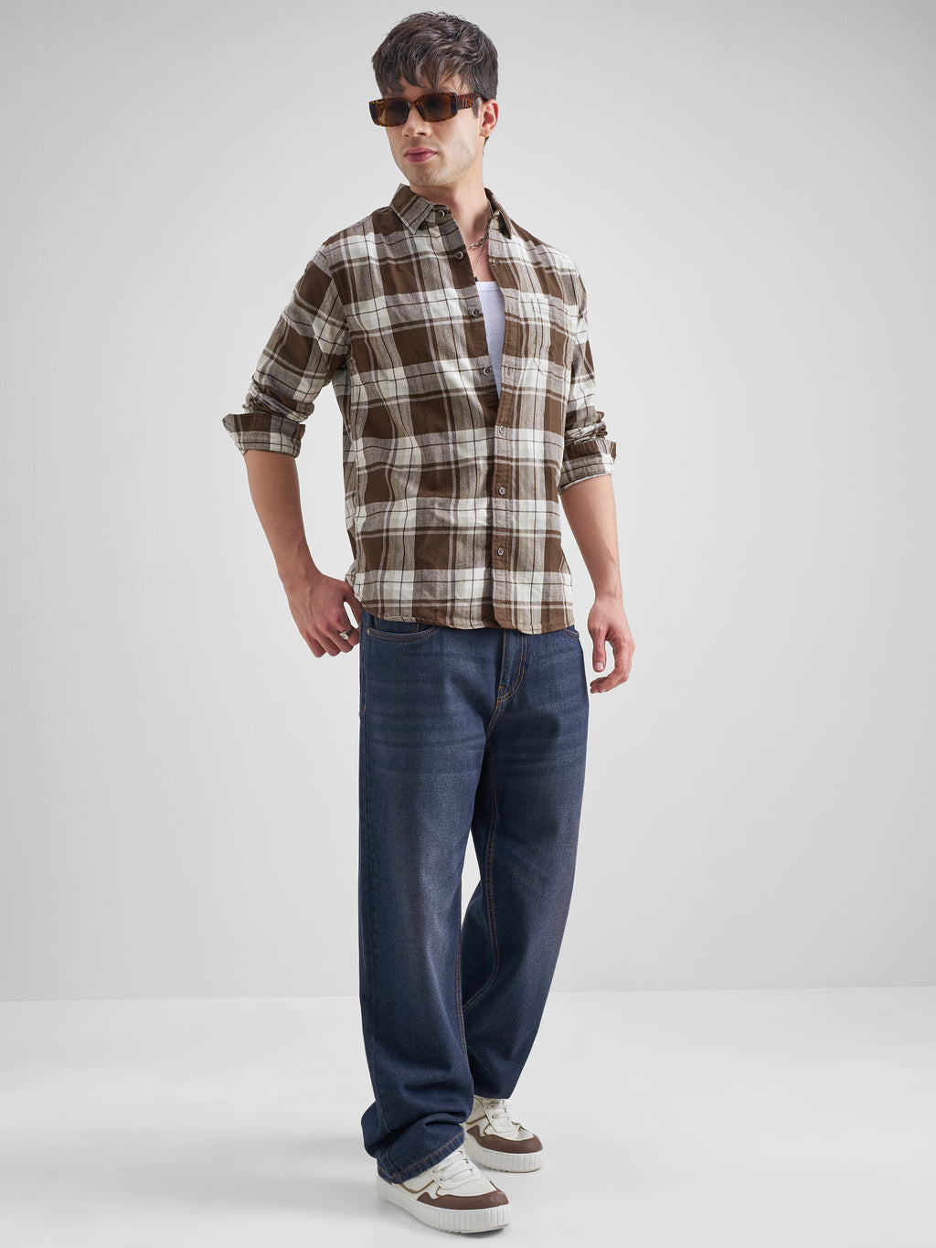 Highlander Men Brown Checked Slim Fit Casual Shirt - Brown - Image 2