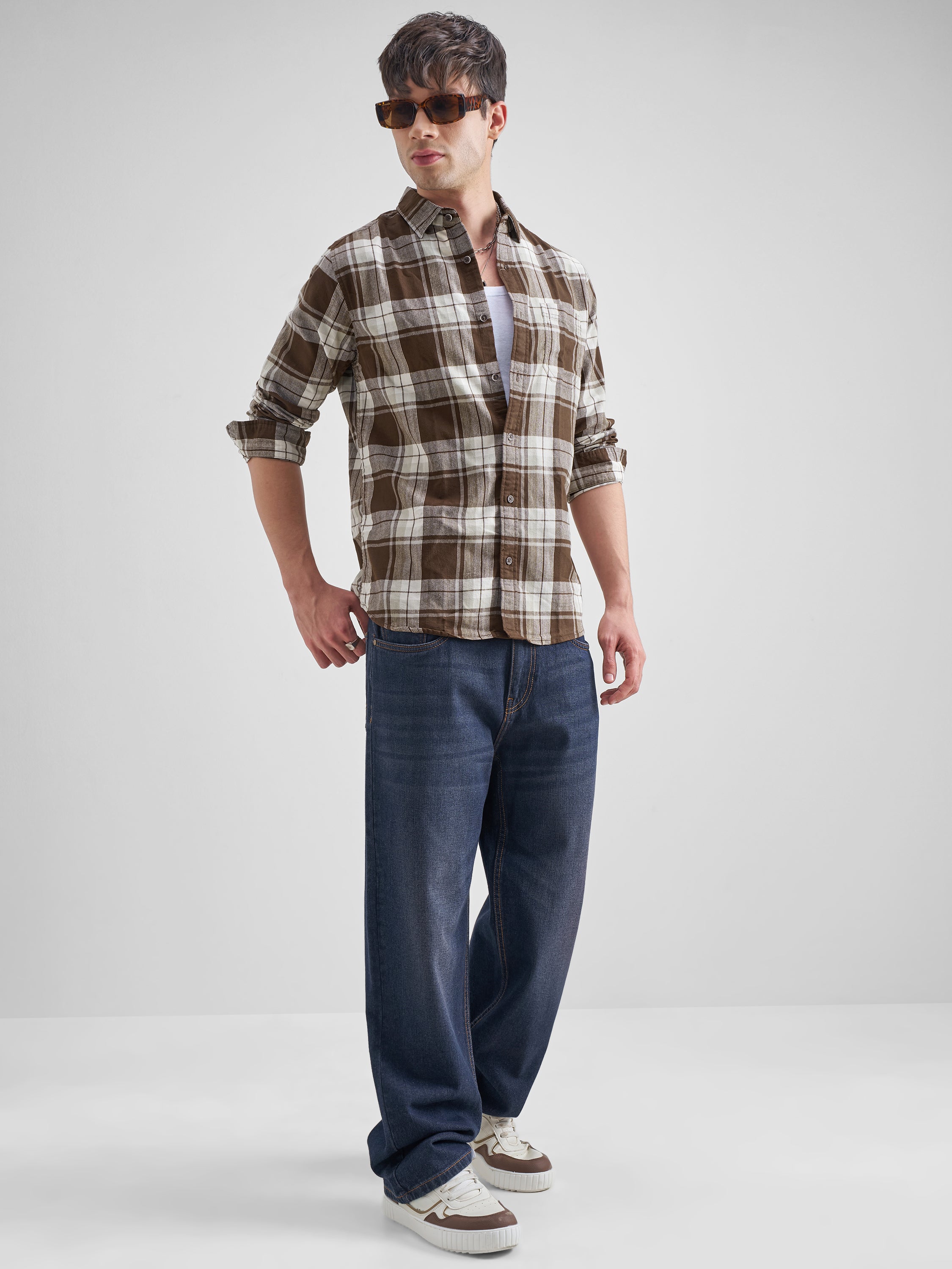 Highlander Men Brown Checked Slim Fit Casual Shirt - Brown - Image 2