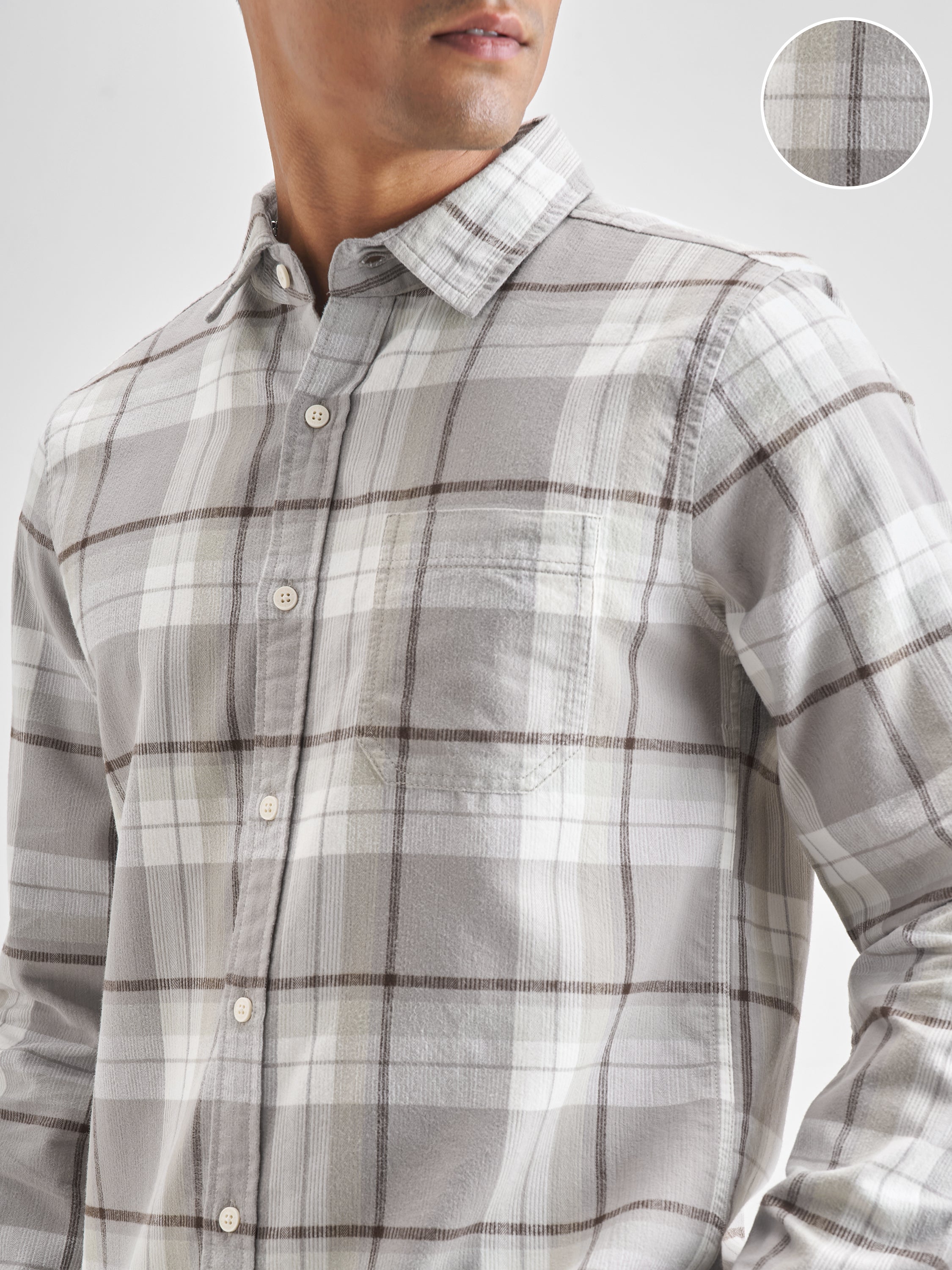 Highlander Men Grey Checked Slim Fit Casual Shirt - Grey - Image 5