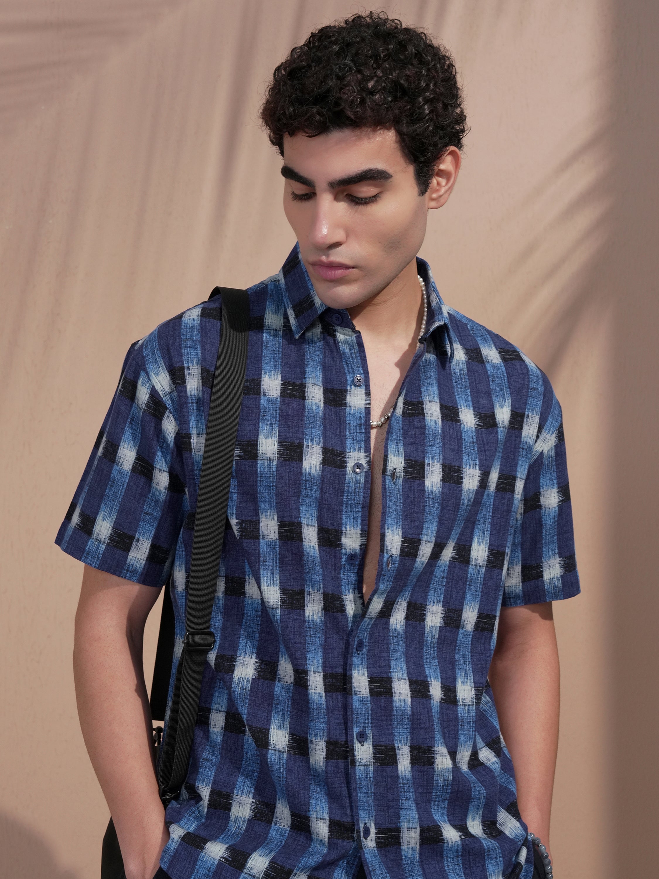 Highlander Men Blue Checked Relaxed Fit Casual Shirt - Blue - Image 1