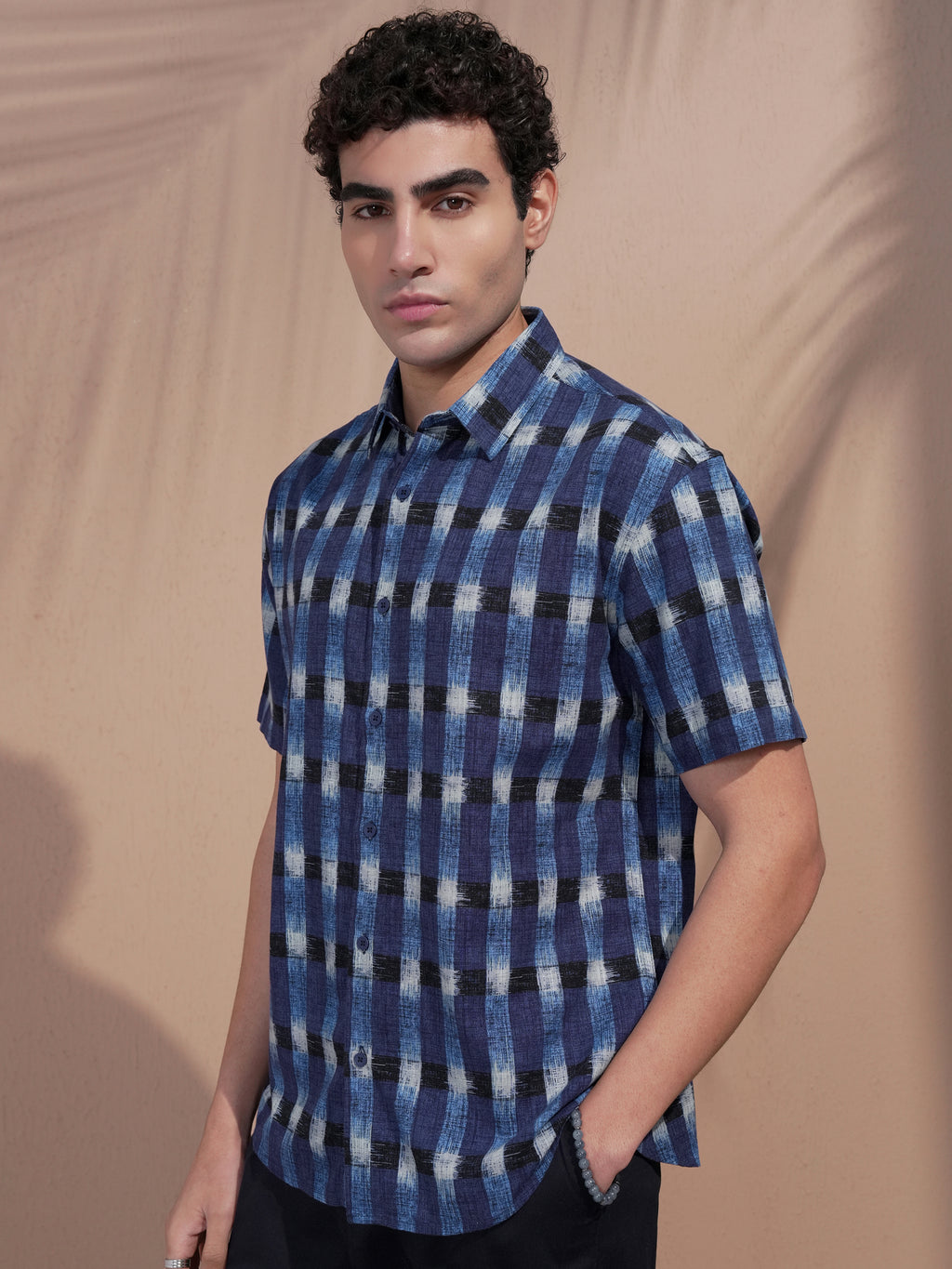 Highlander Men Blue Checked Relaxed Fit Casual Shirt - Blue - Image 4