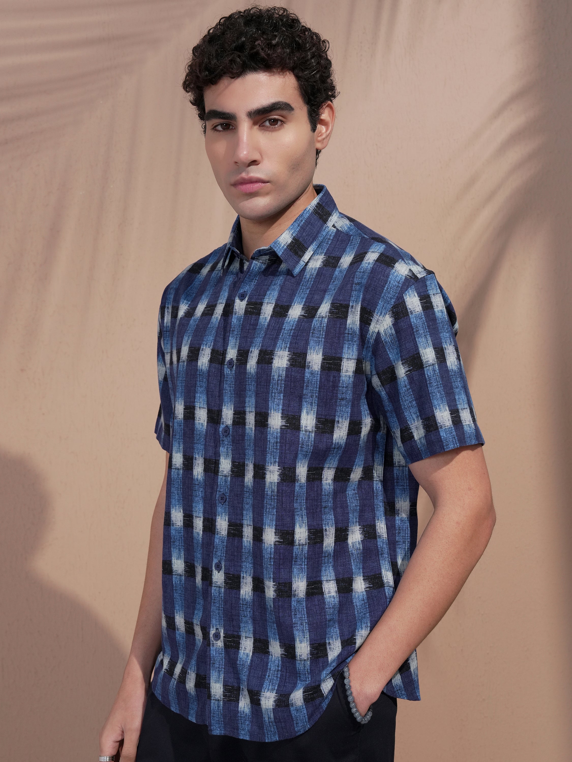 Highlander Men Blue Checked Relaxed Fit Casual Shirt - Blue - Image 4