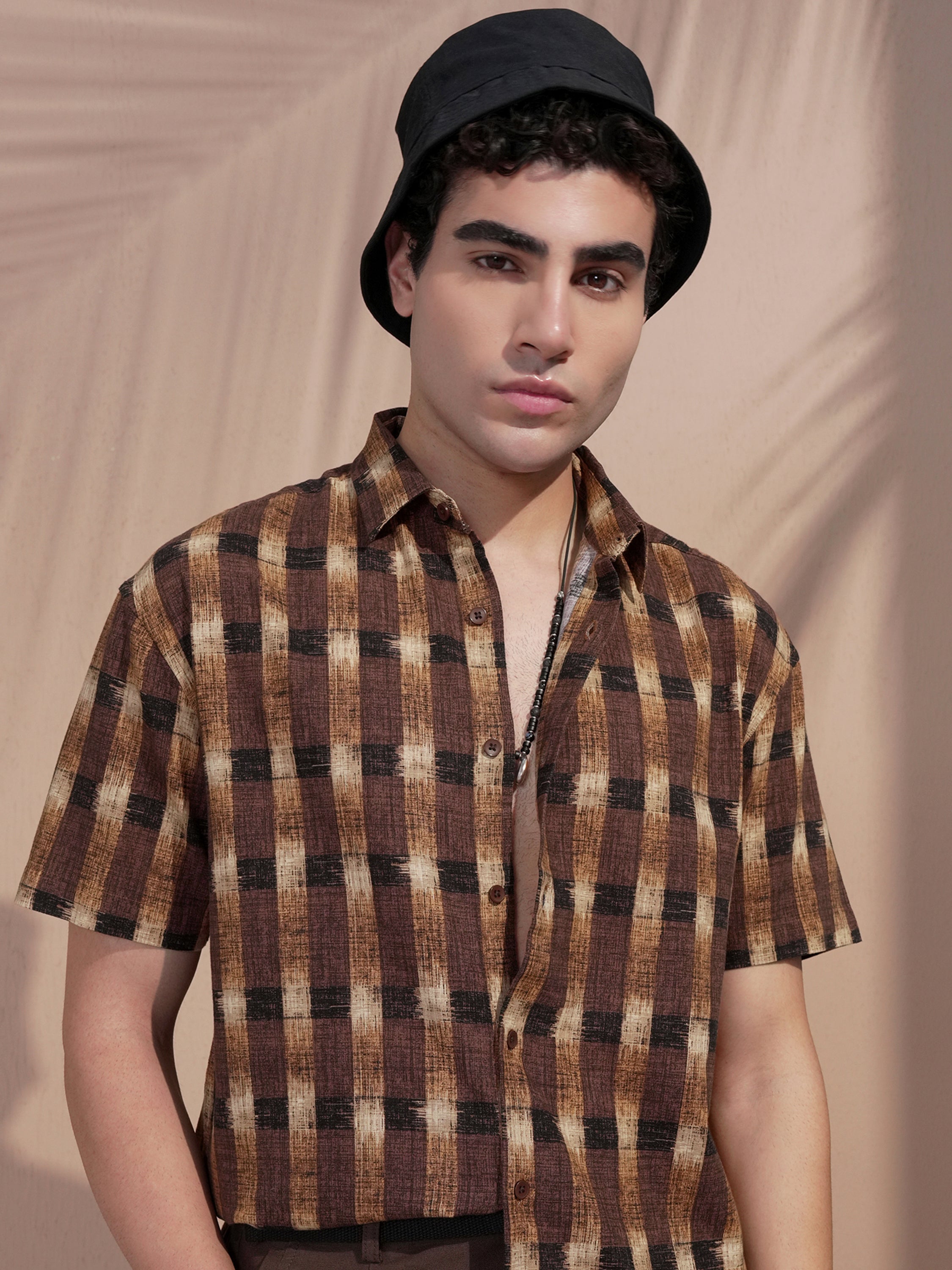 Highlander Men Brown Checked Relaxed Fit Casual Shirt - Brown - Image 1