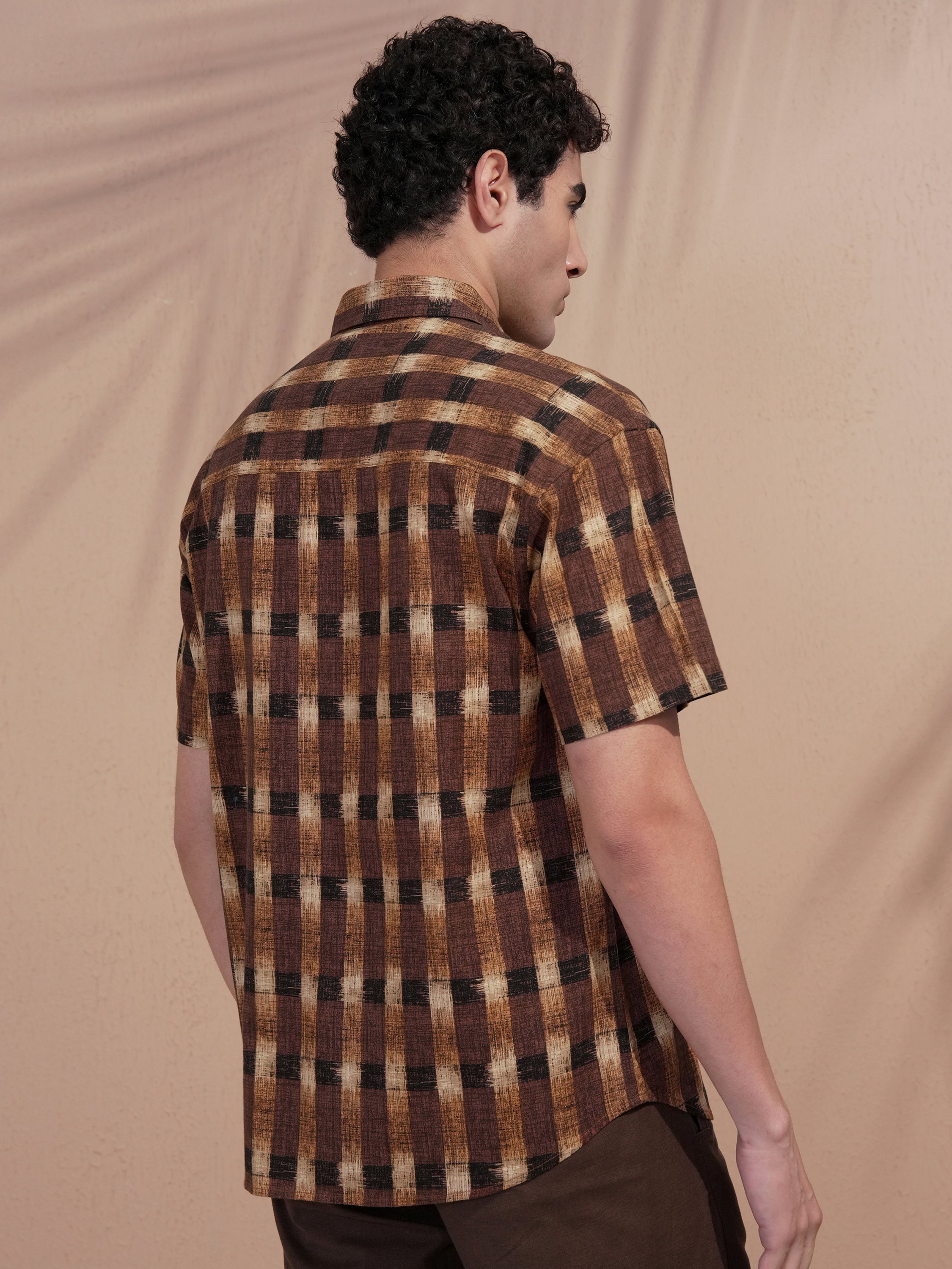 Highlander Men Brown Checked Relaxed Fit Casual Shirt - Brown - Image 3