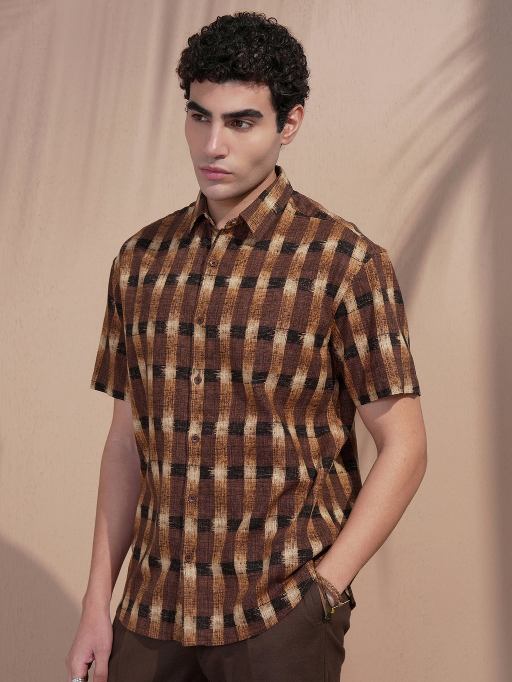 Highlander Men Brown Checked Relaxed Fit Casual Shirt - Brown - Image 4