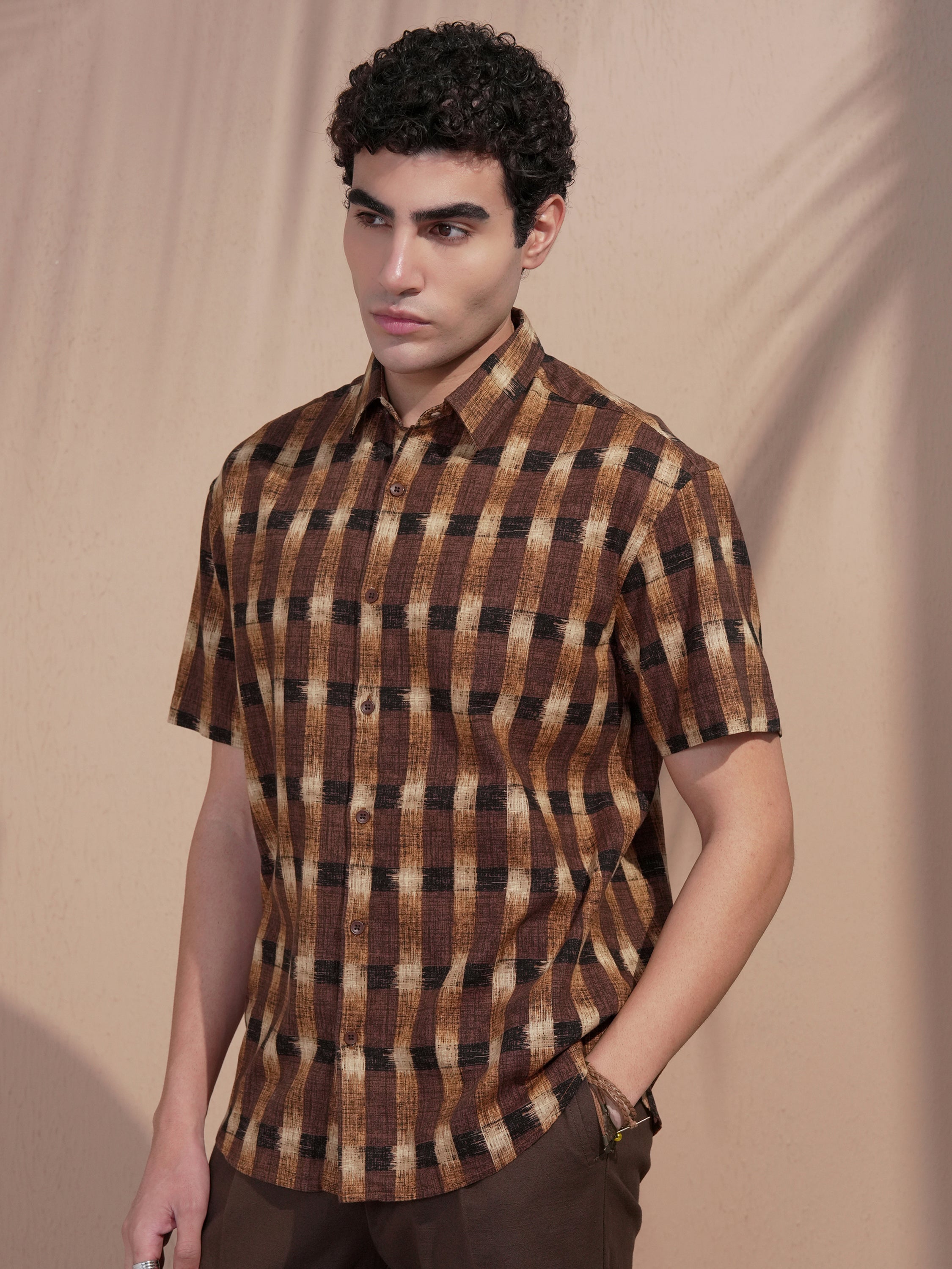 Highlander Men Brown Checked Relaxed Fit Casual Shirt - Brown - Image 4